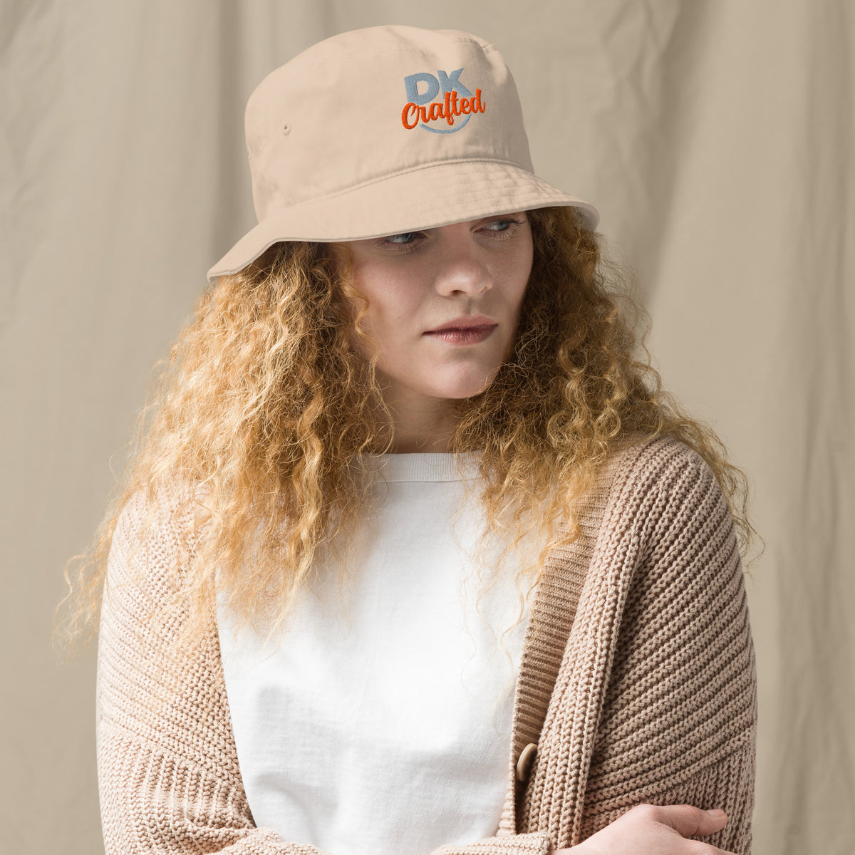 Organic bucket hat, Stone, front view