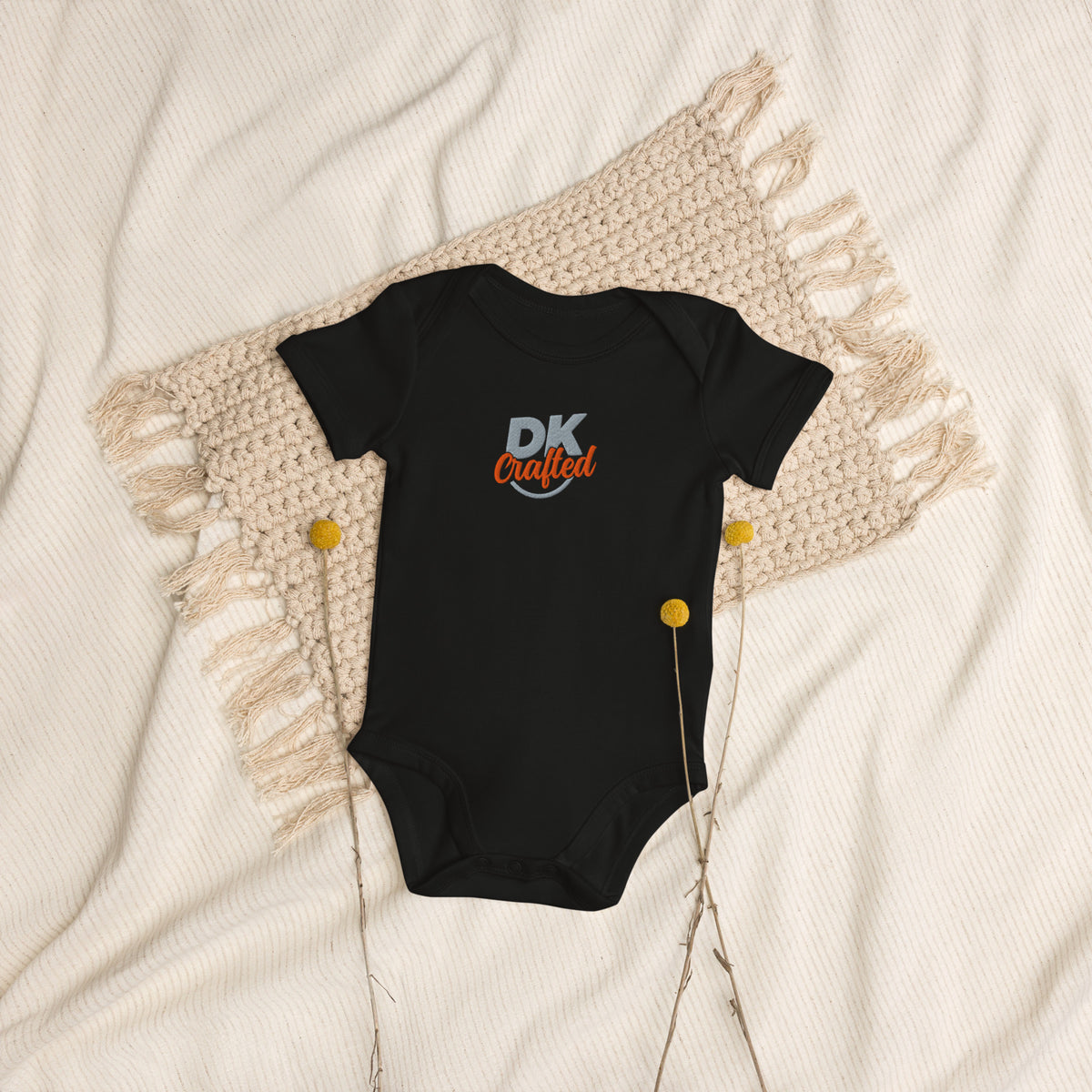 Organic cotton baby bodysuit, Black, front view