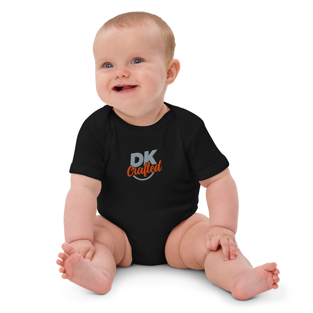 Organic cotton baby bodysuit, Black, front view