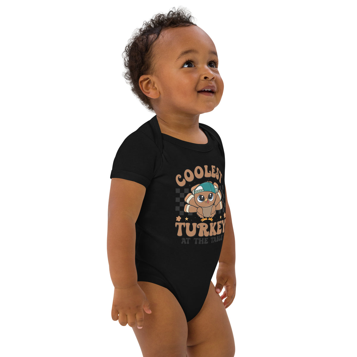 Organic cotton baby bodysuit, Black, right front view