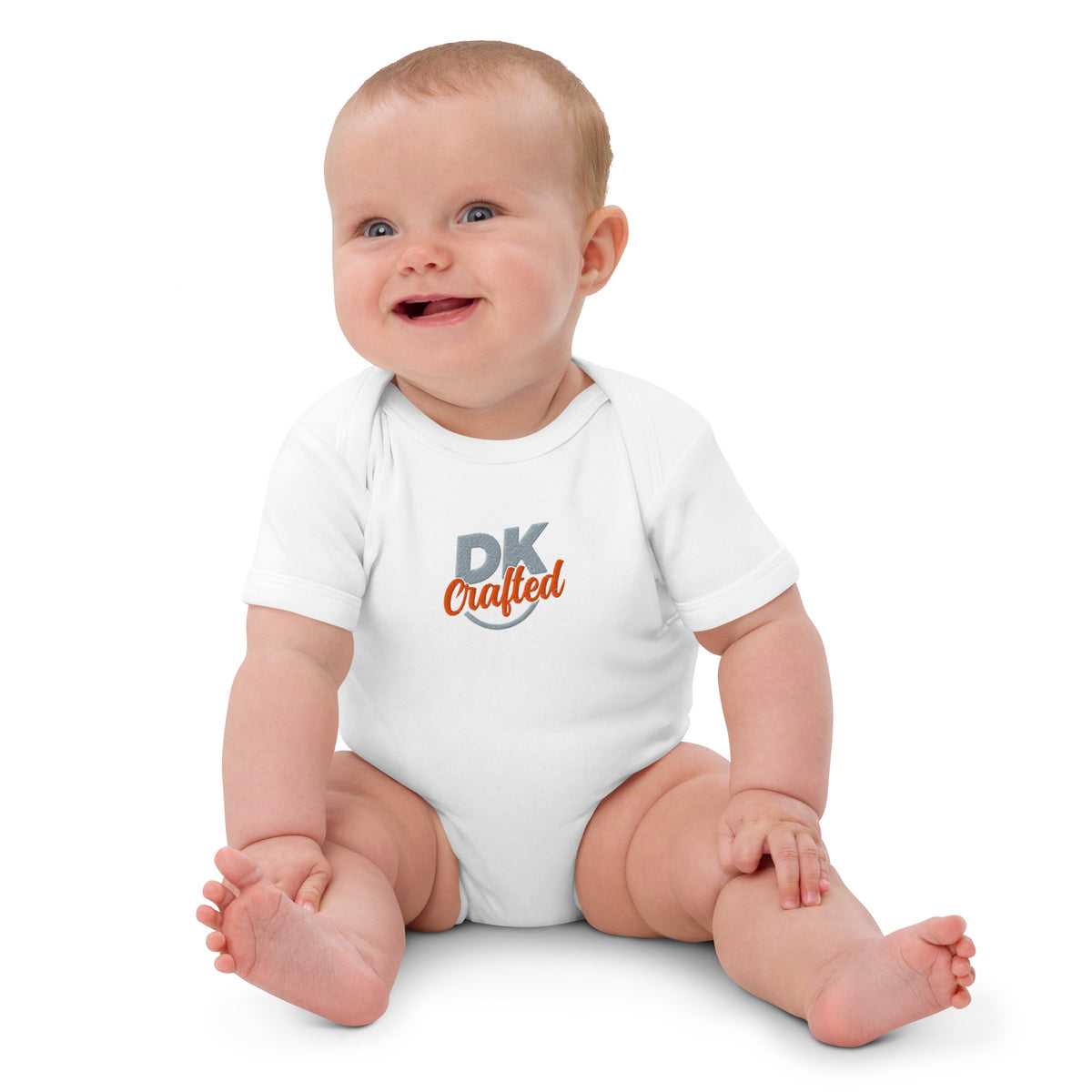 Organic cotton baby bodysuit, White, front view