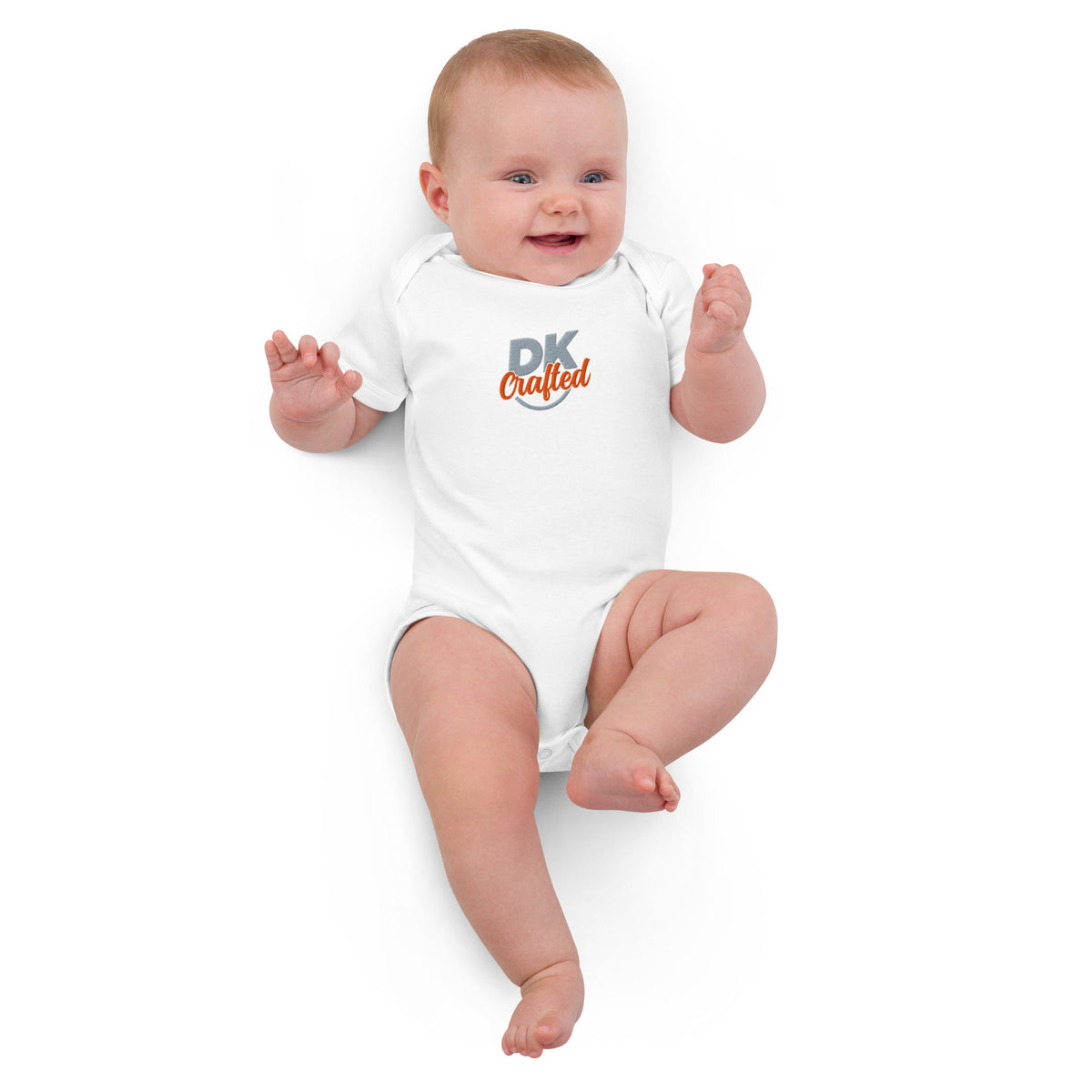 Organic cotton baby bodysuit, White, front view