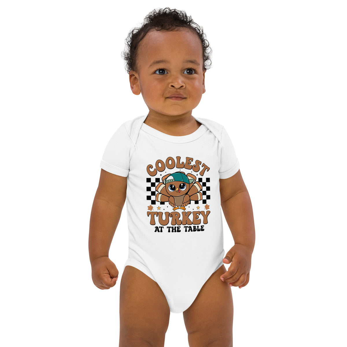 Organic cotton baby bodysuit, White, front view