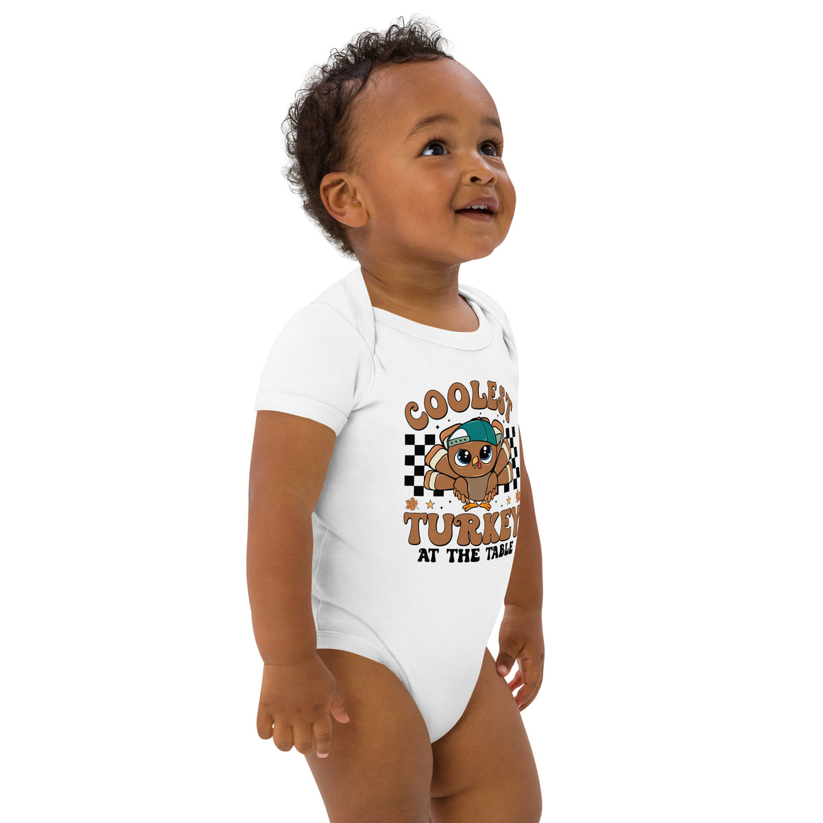 Organic cotton baby bodysuit, White, right front view