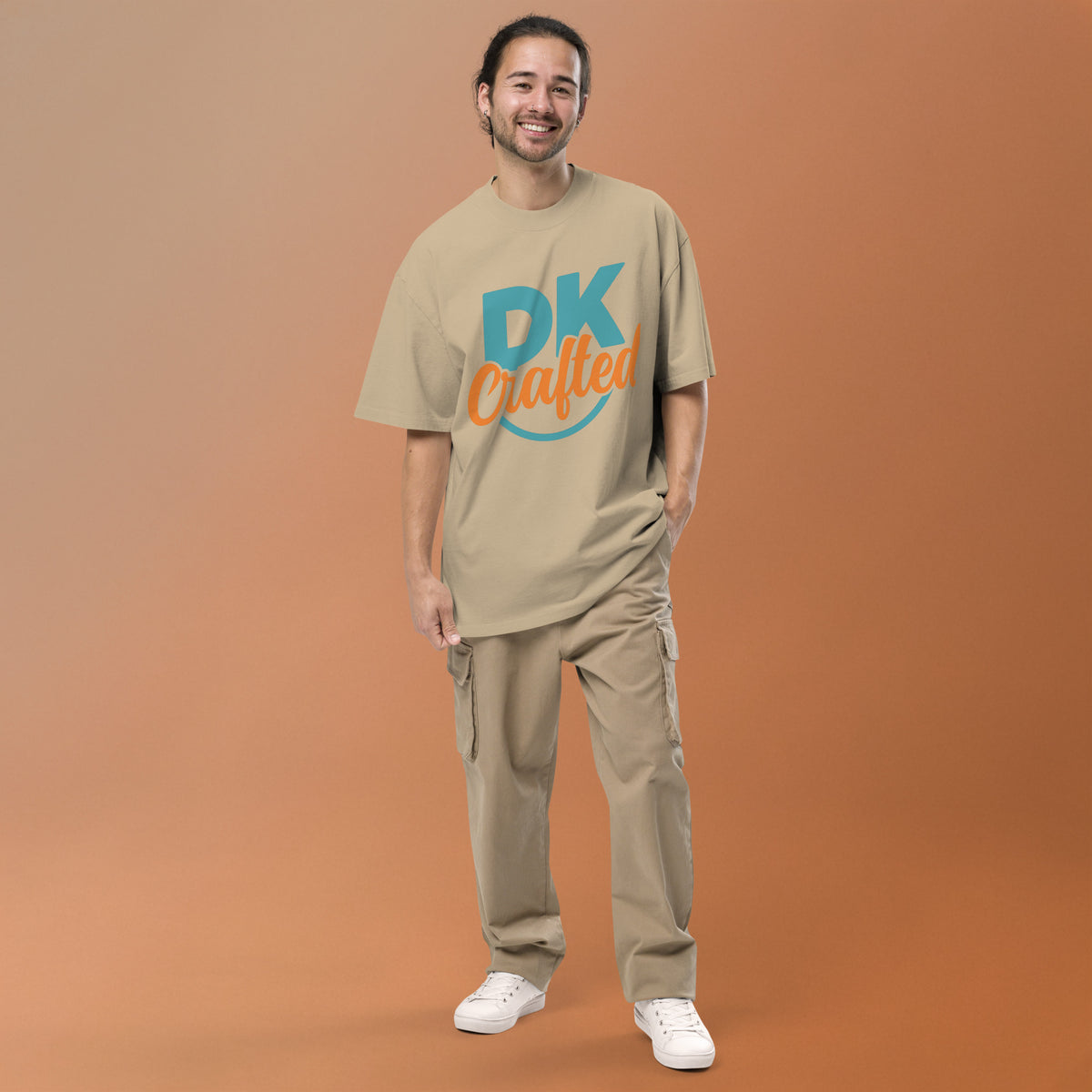 Oversized faded t-shirt, Faded Khaki, front view