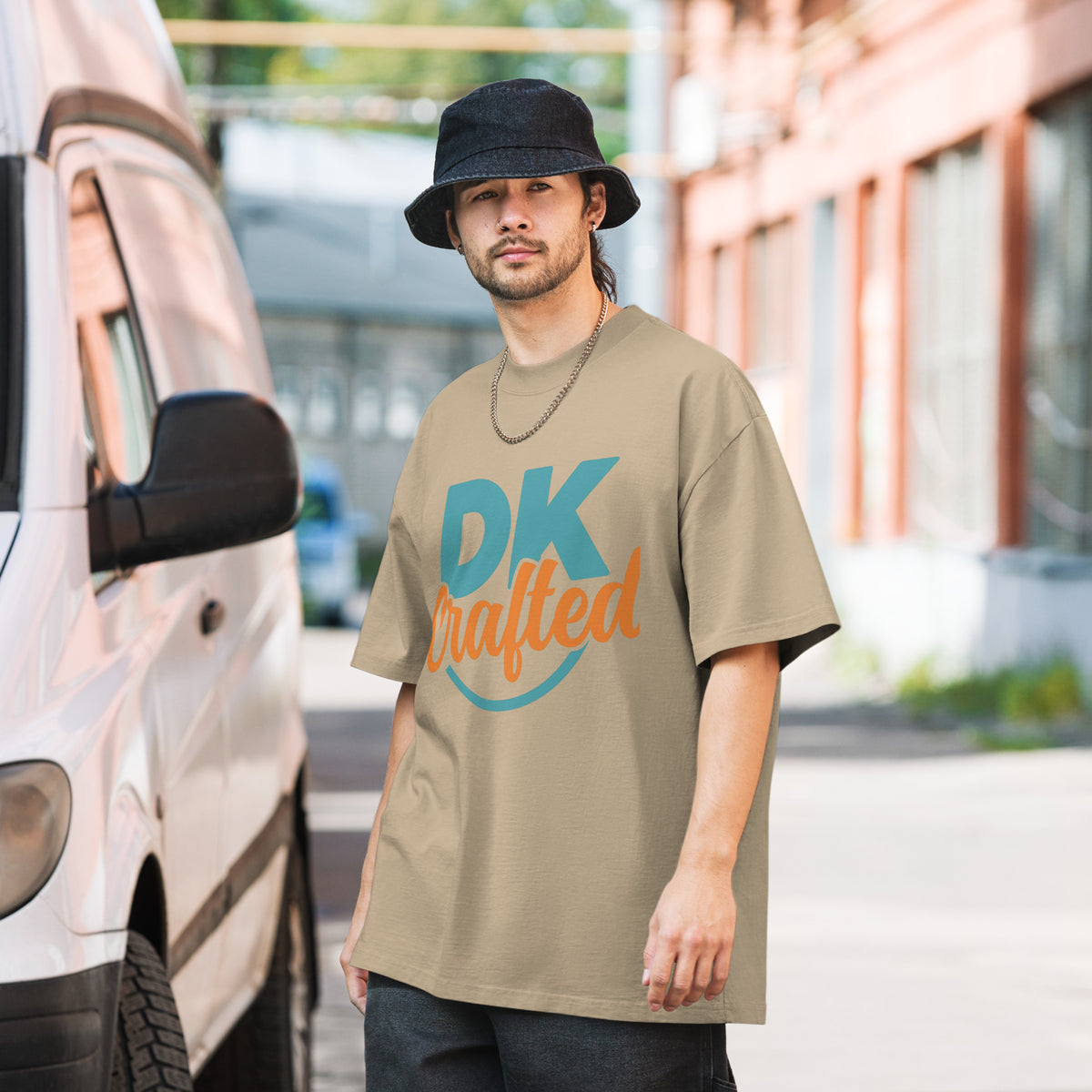 Oversized faded t-shirt, Faded Khaki, front view