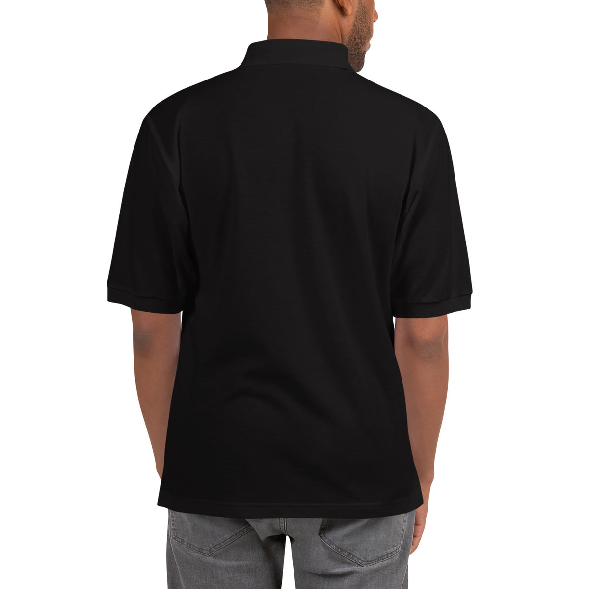 Men's premium polo, Black, back view