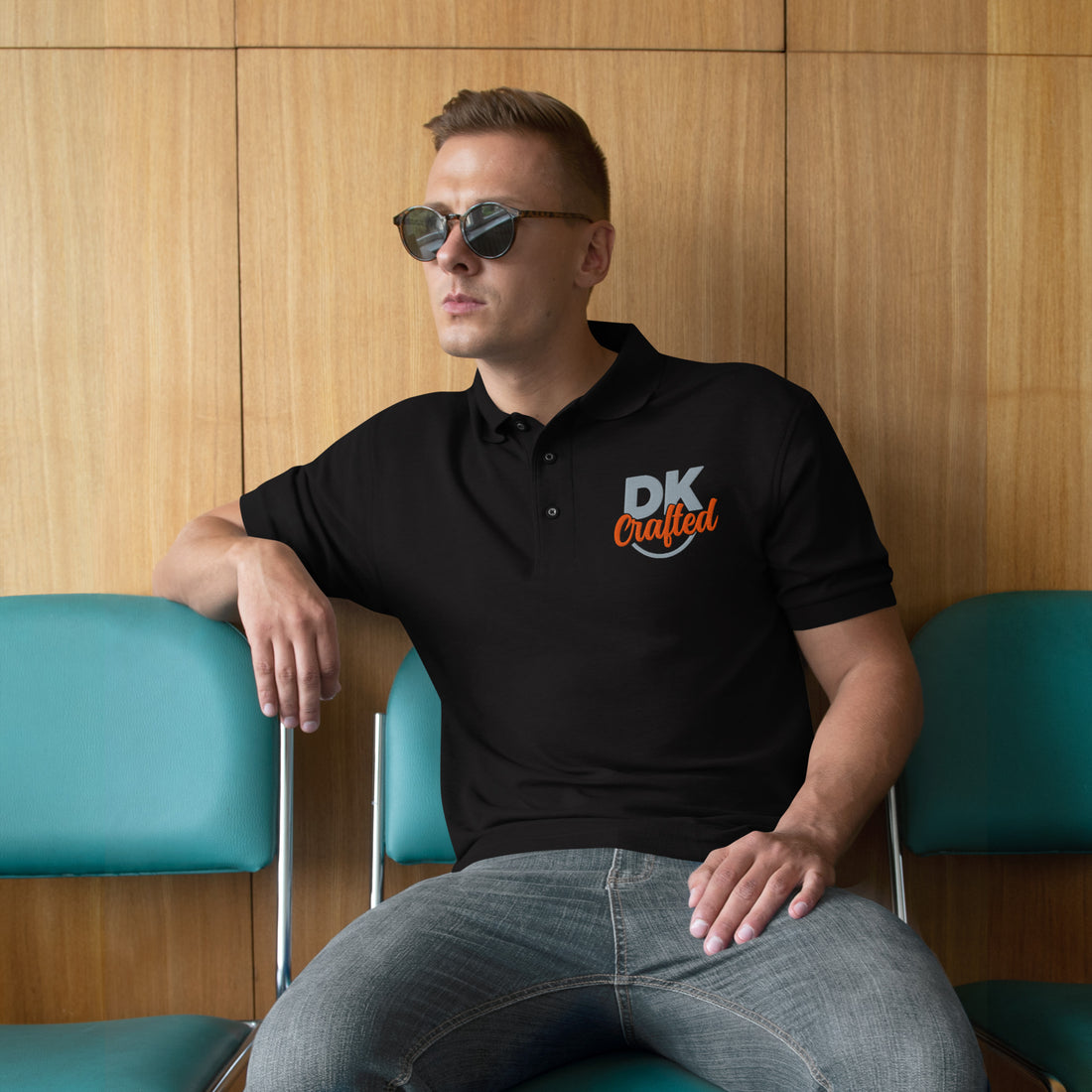 Men's premium polo, Black, front view