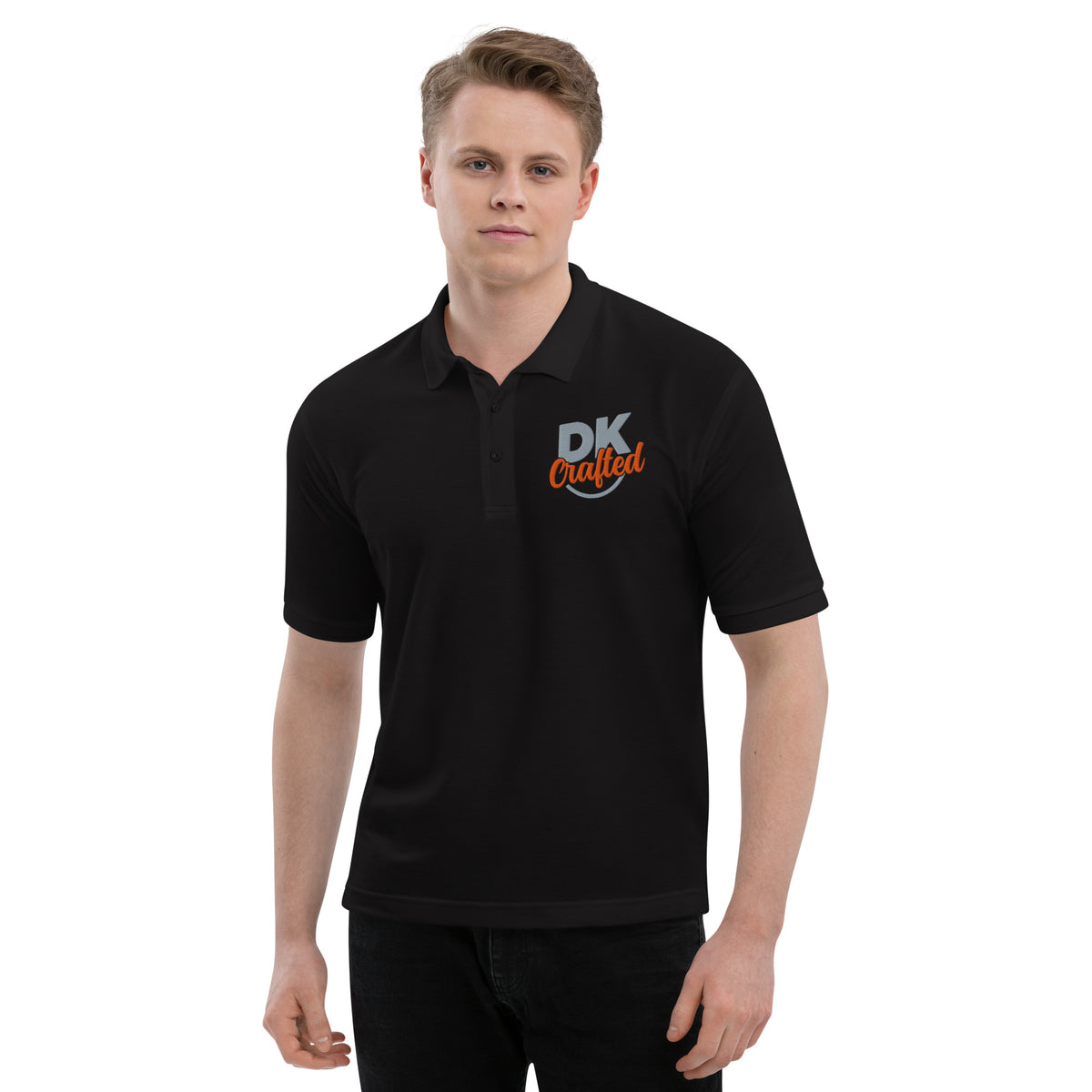 Men's premium polo, Black, front view