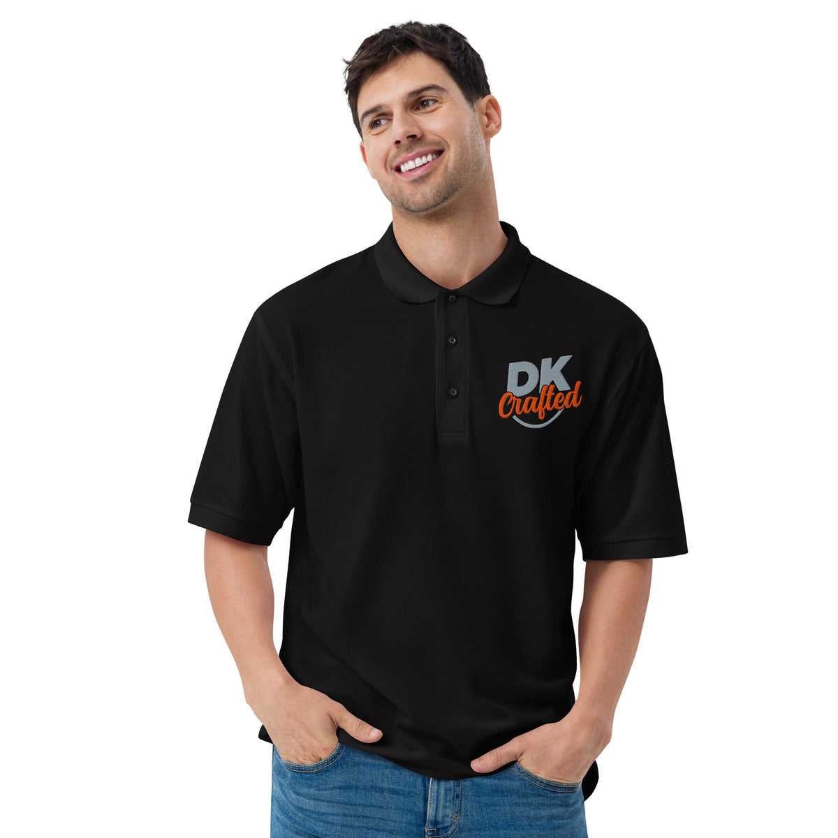 Men's premium polo, Black, front view