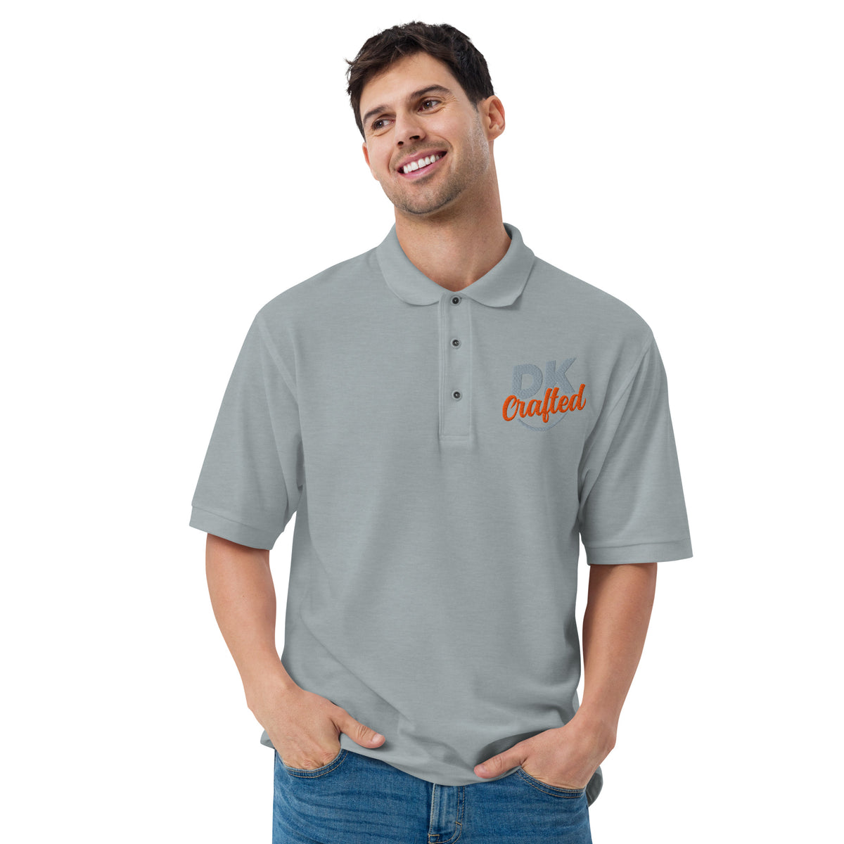 Men's premium polo, Cool Heather, front view