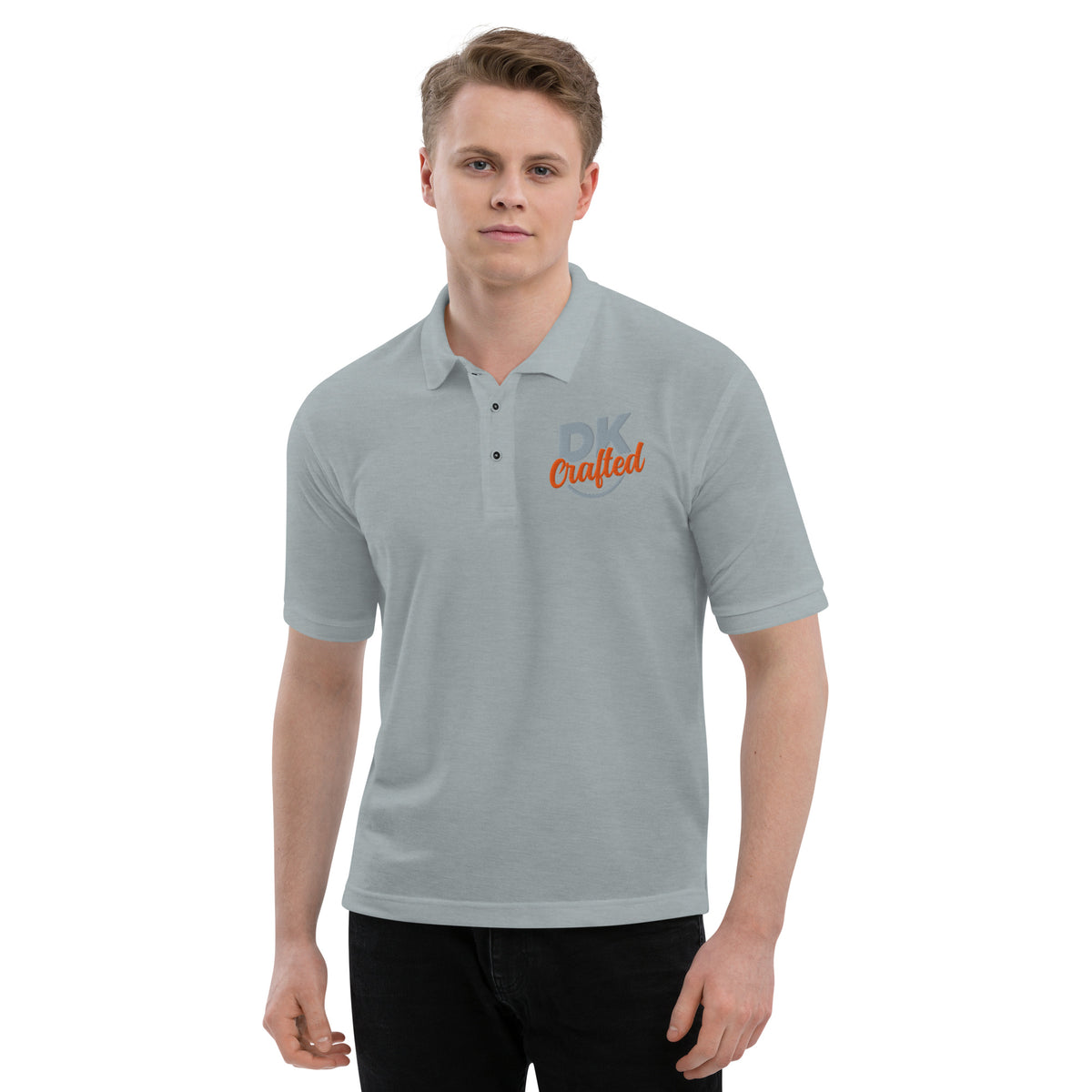Men's premium polo, Cool Heather, front view