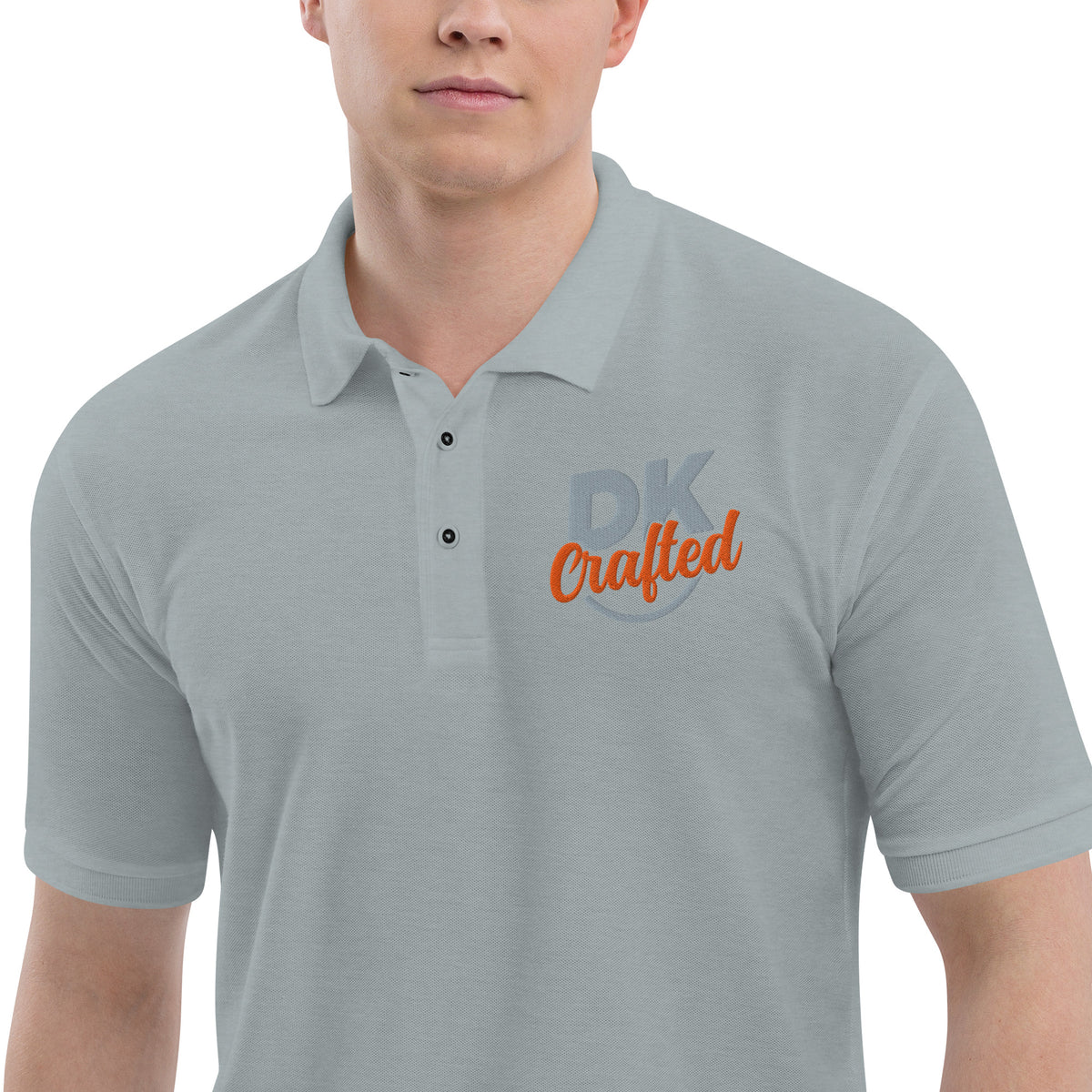 Men's premium polo, Cool Heather, fabric detail view