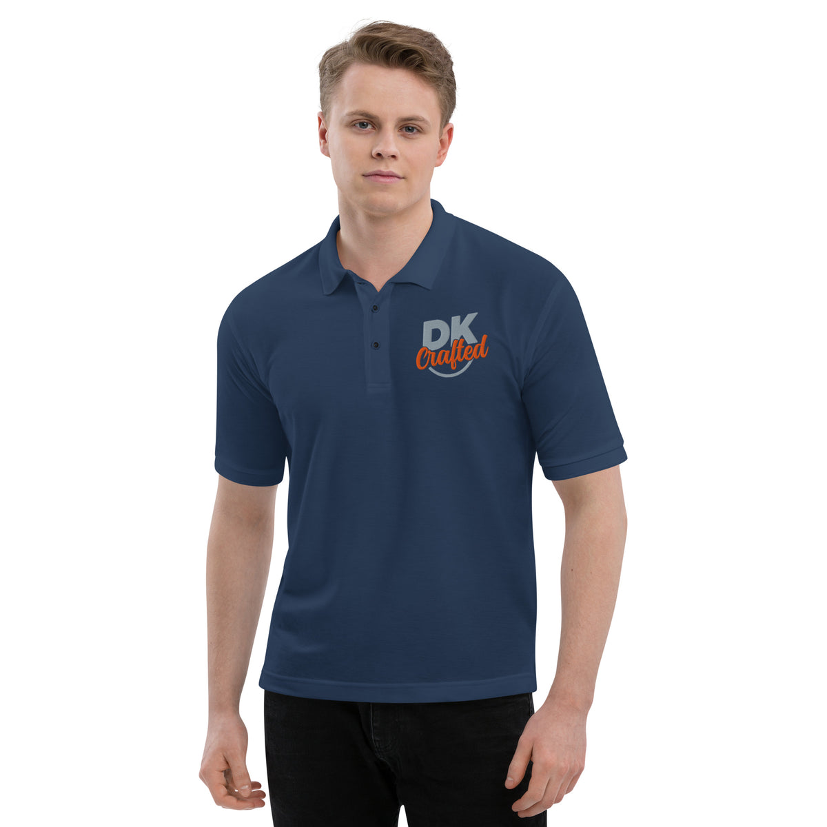 Men's premium polo, Navy, front view