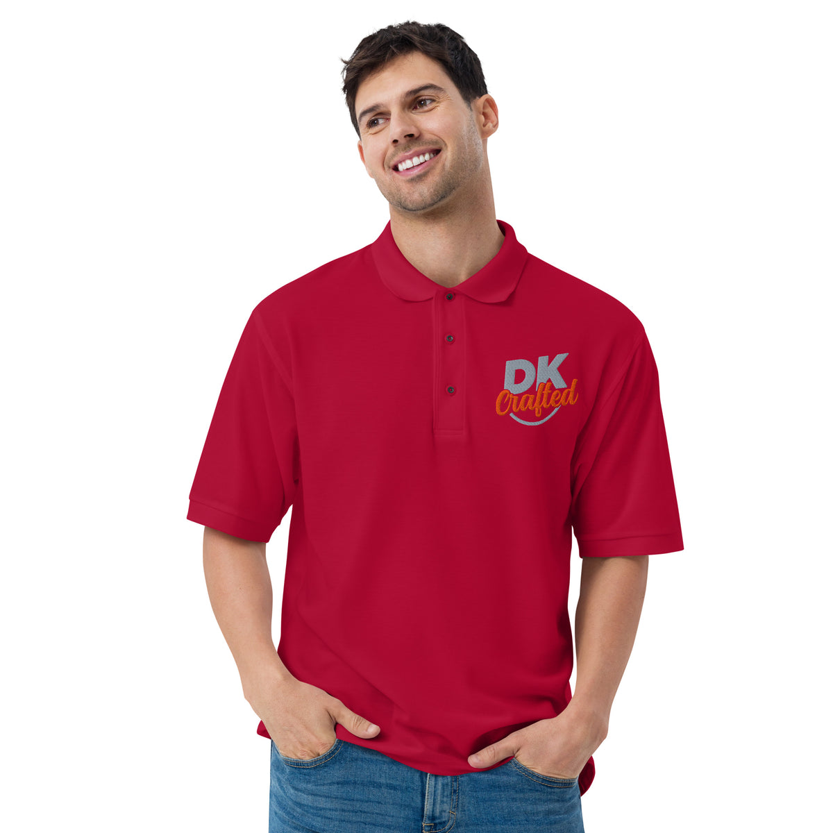 Men's premium polo, Red, front view