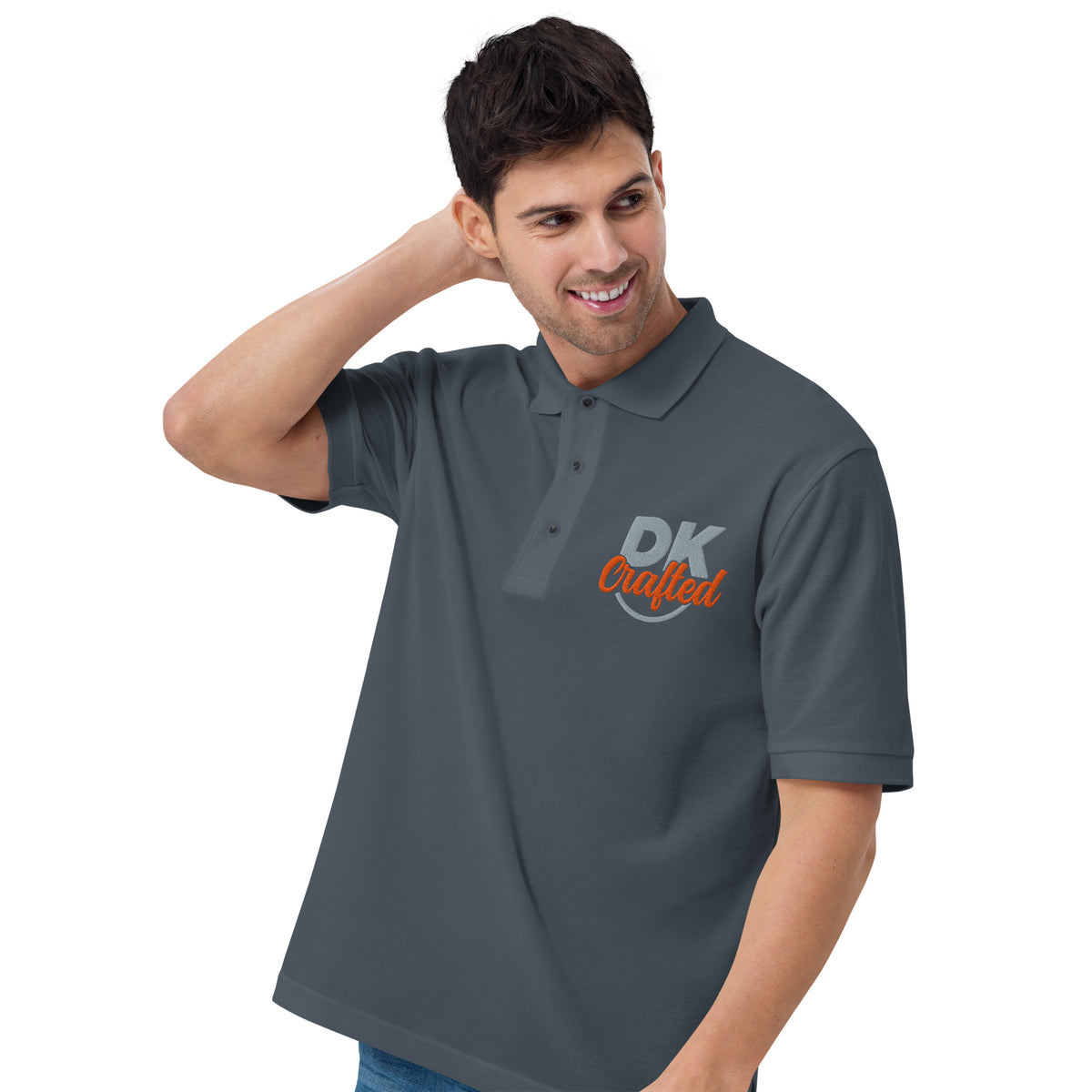 Men's premium polo, Steel Grey, left front view
