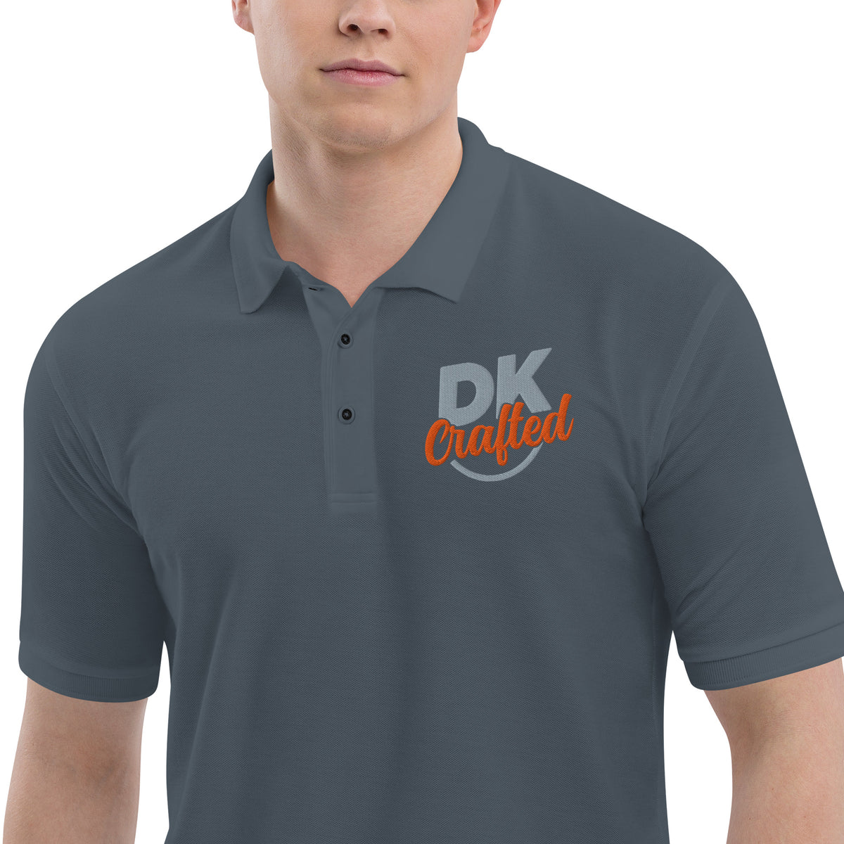Men's premium polo, Steel Grey, fabric detail view