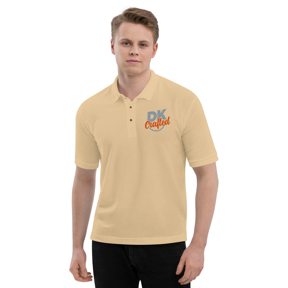 Men's premium polo, Stone, front view