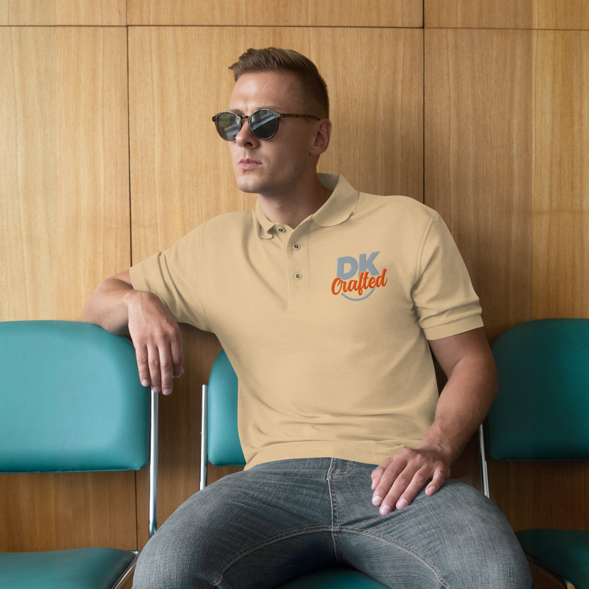 Men's premium polo, Stone, front view