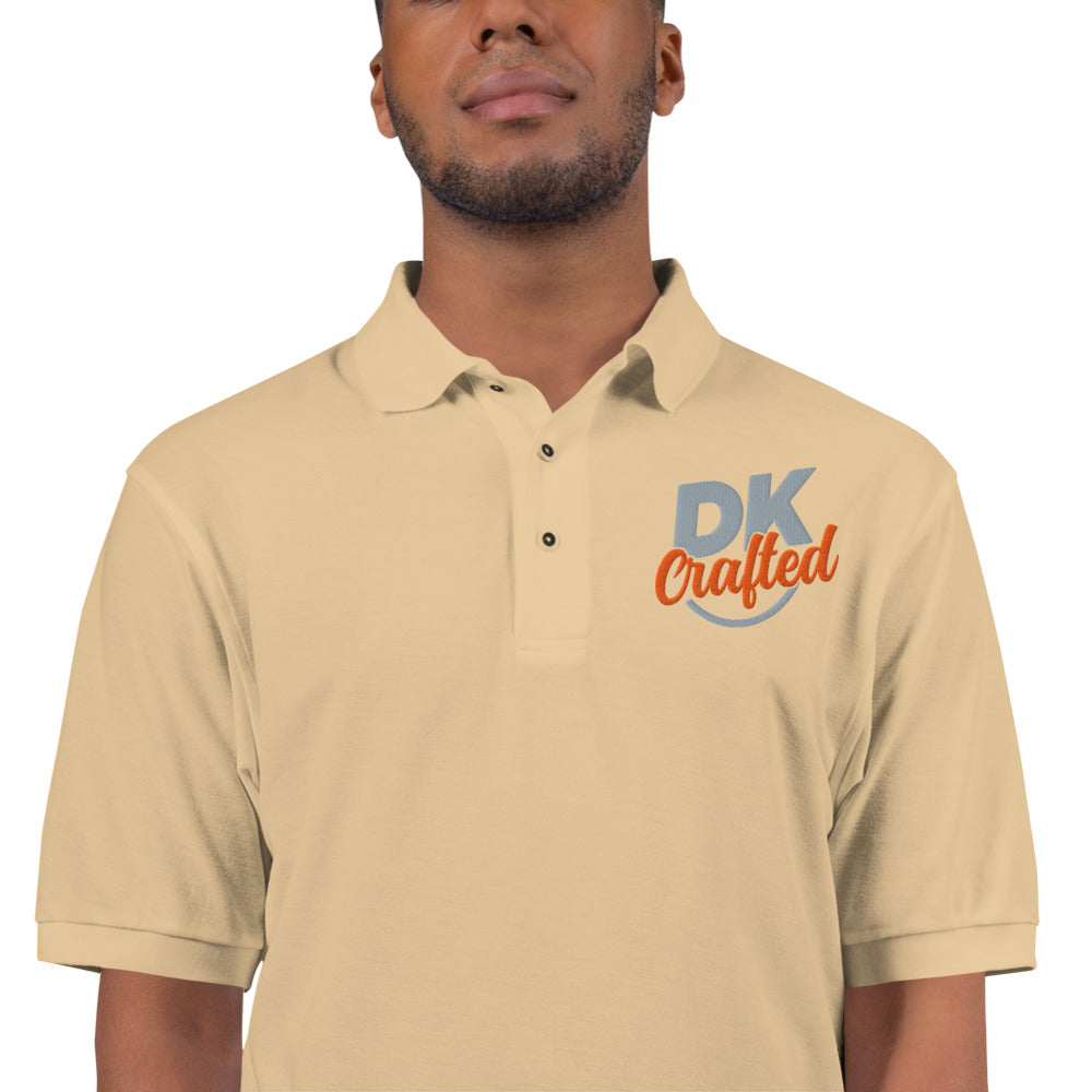 Men's premium polo, Stone, fabric detail view