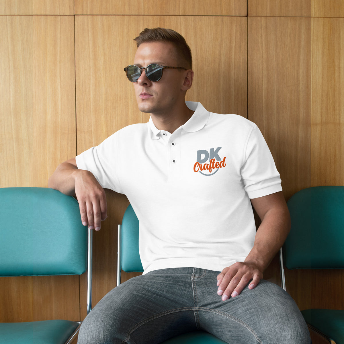 Men's premium polo, White, front view