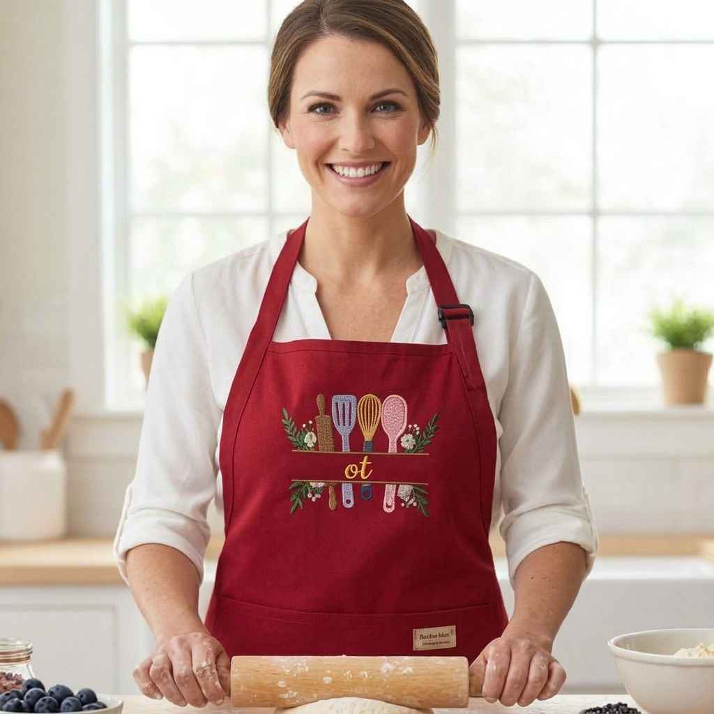Personalized embroidered kitchen apron, custom monogram, DK Crafted