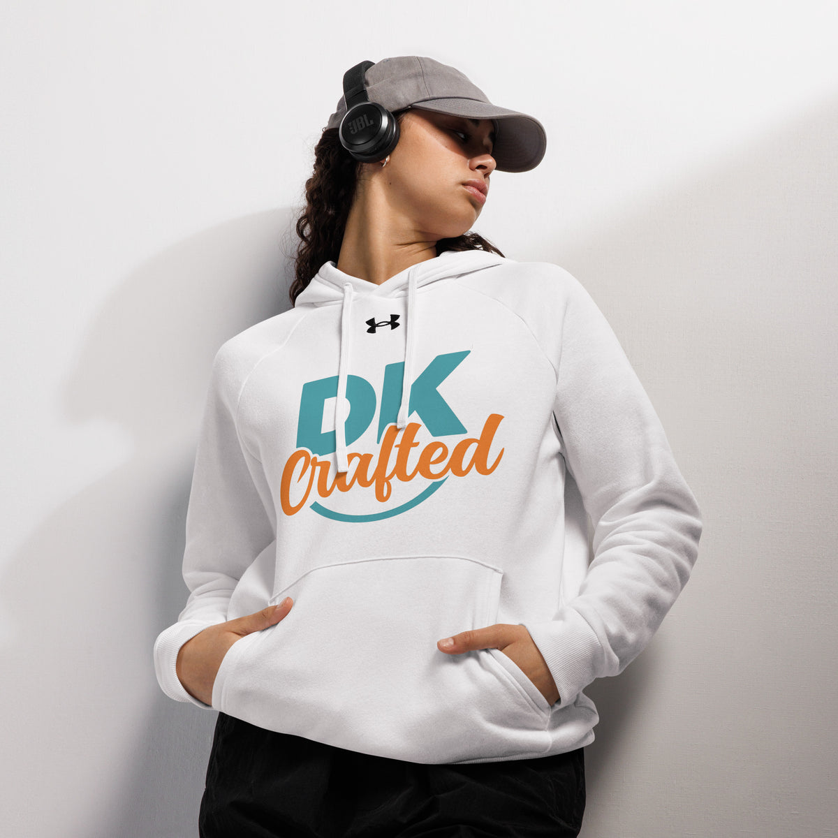 Under Armour hoodie, White, front view