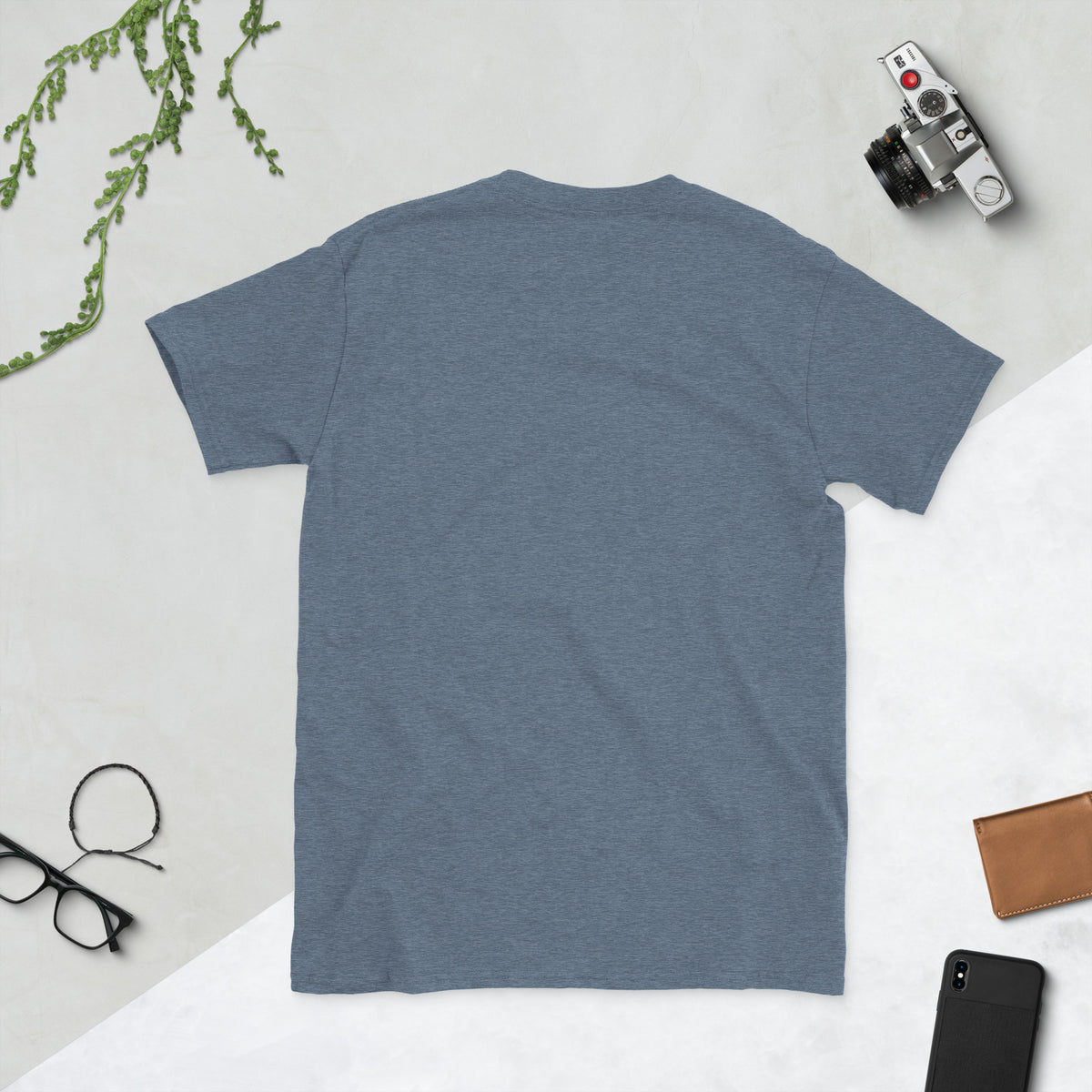 Short-Sleeve Unisex T-Shirt, Heather Indigo, back view