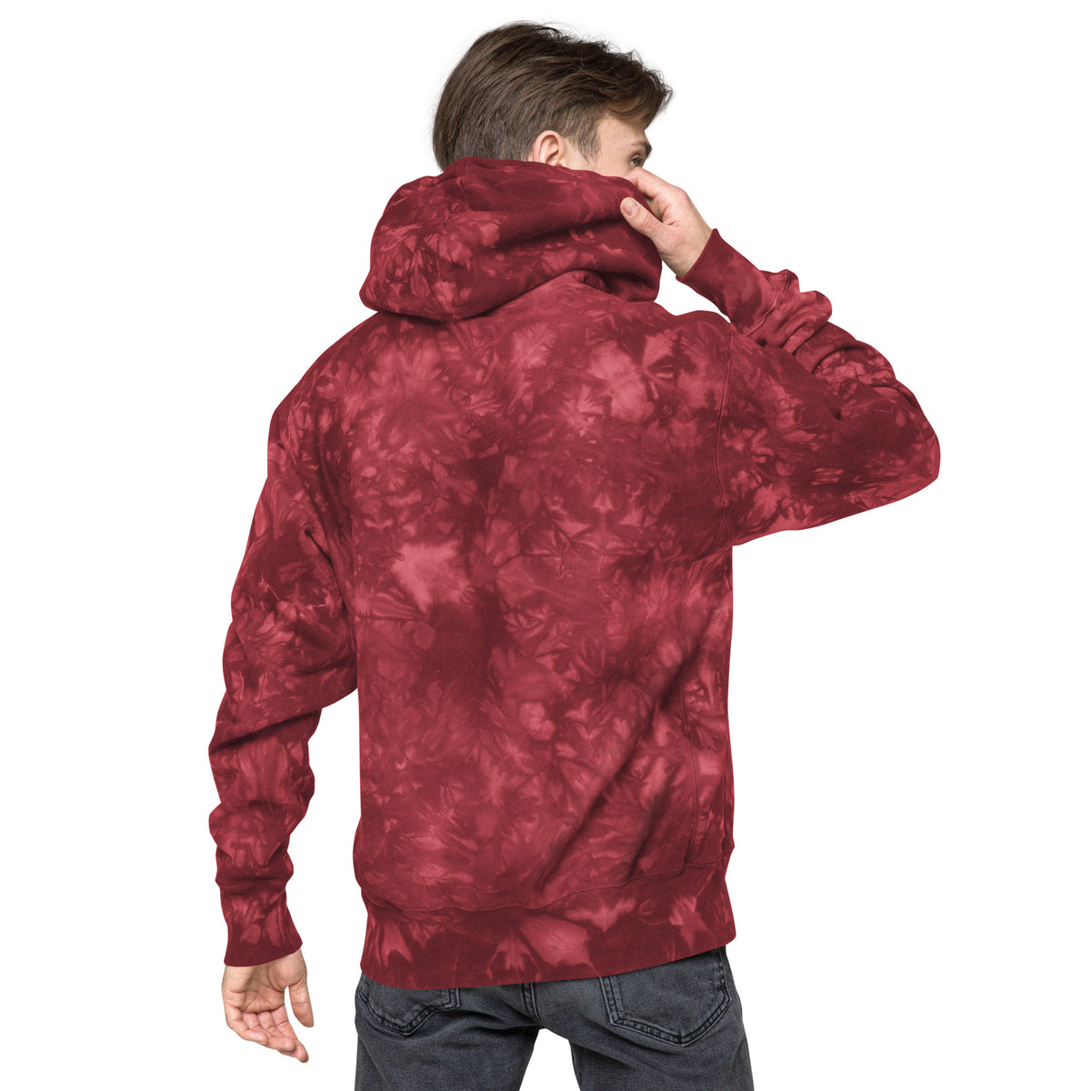 Unisex Champion tie-dye hoodie, Mulled Berry, back view