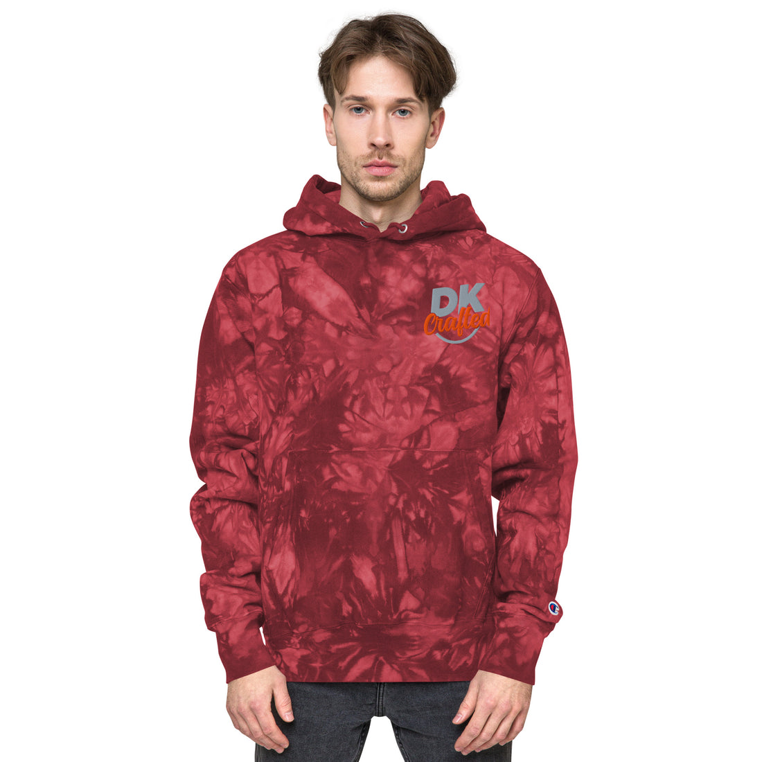 Unisex Champion tie-dye hoodie, Mulled Berry, front view