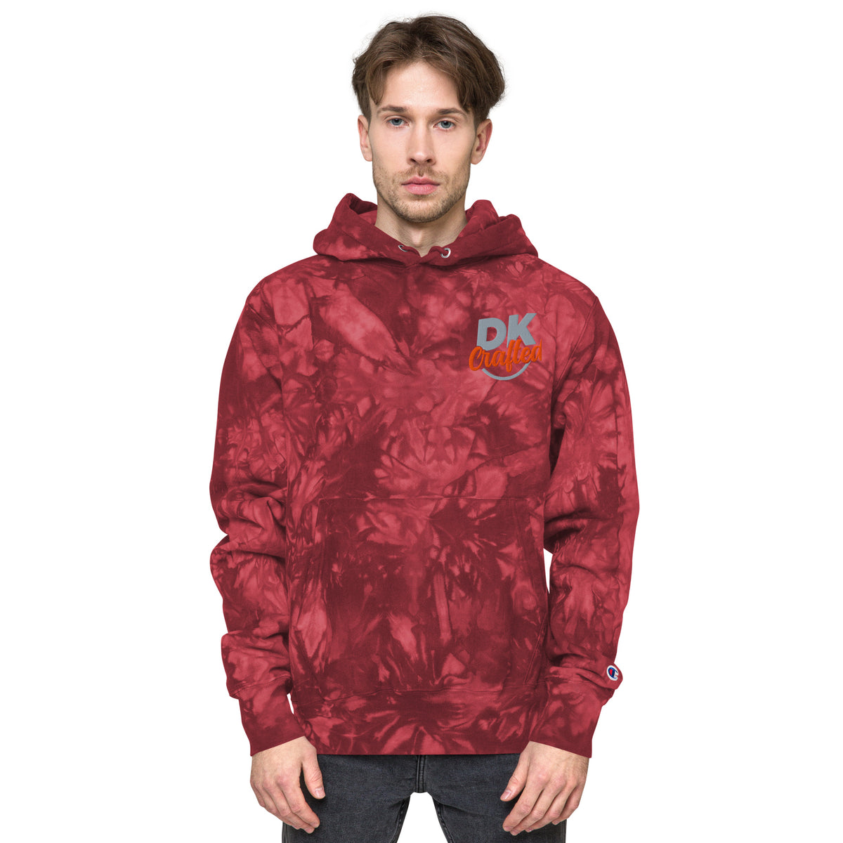 Unisex Champion tie-dye hoodie, Mulled Berry, front view