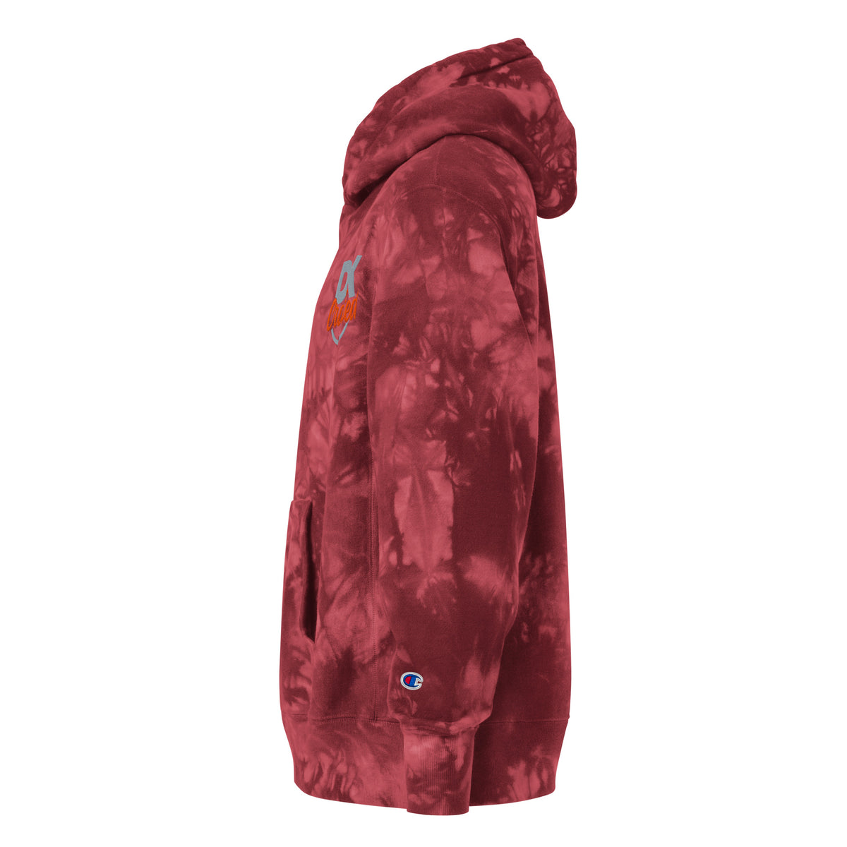 Unisex Champion tie-dye hoodie, Mulled Berry, left view