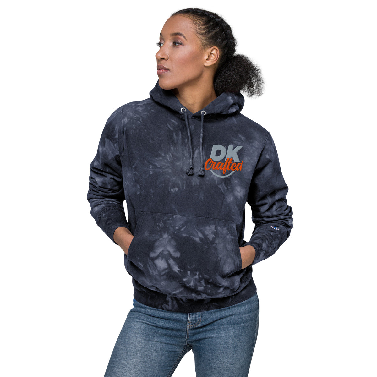 Unisex Champion tie-dye hoodie, Navy, front view