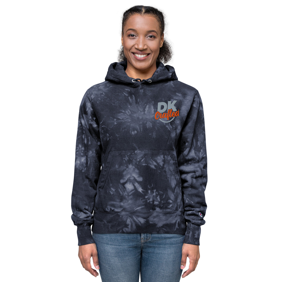 Unisex Champion tie-dye hoodie, Navy, front view