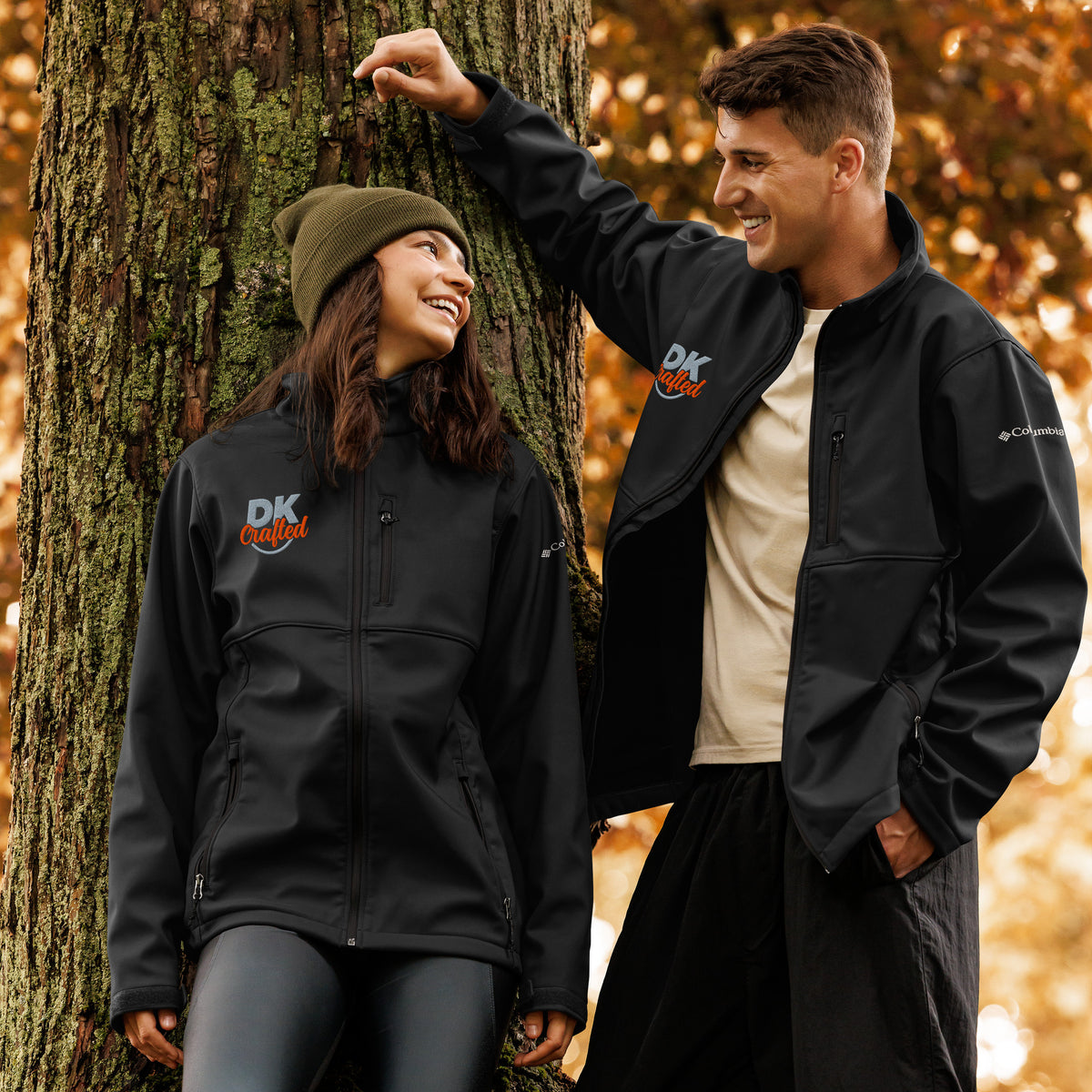Columbia soft shell jacket in Black, front view