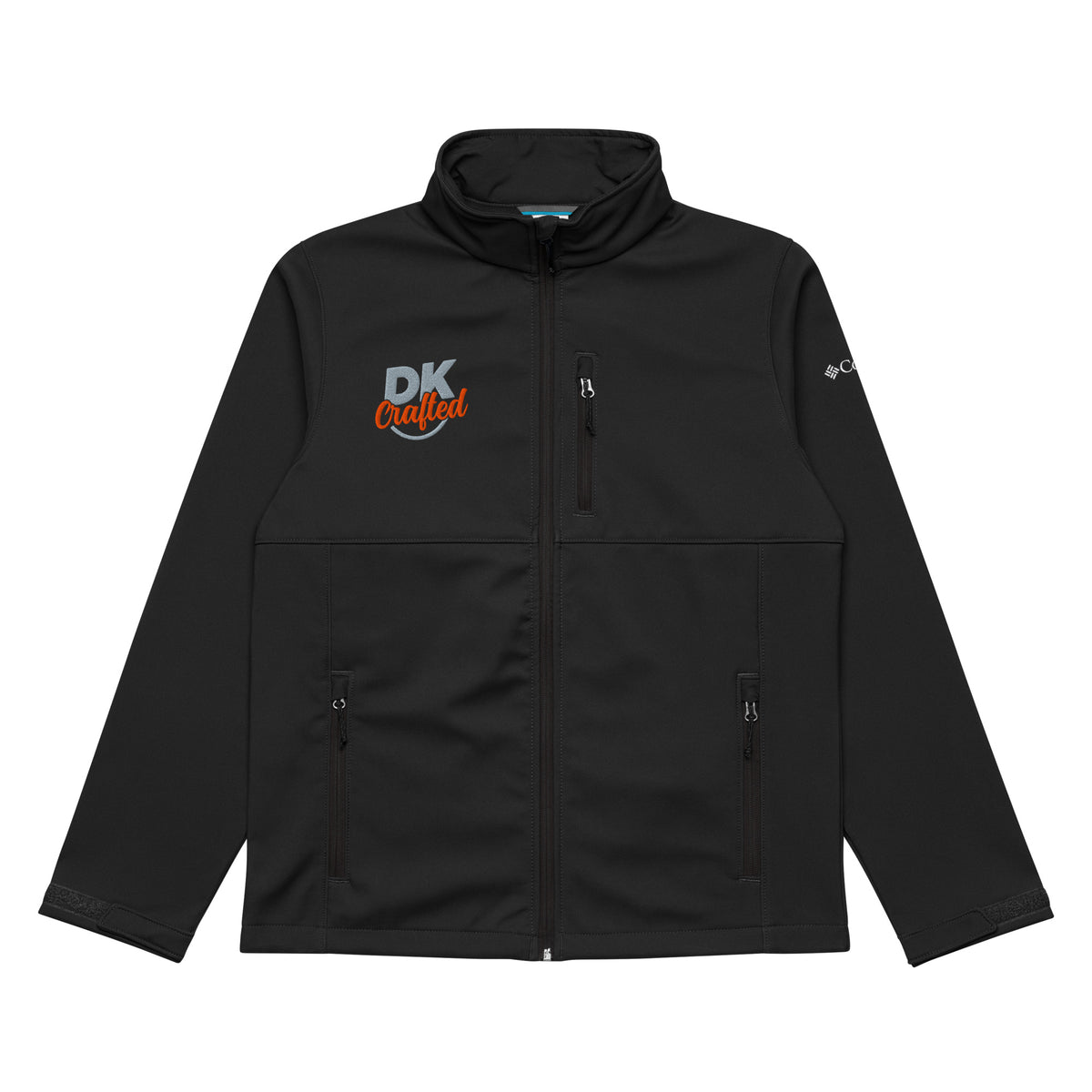 Columbia soft shell jacket in Black, front view