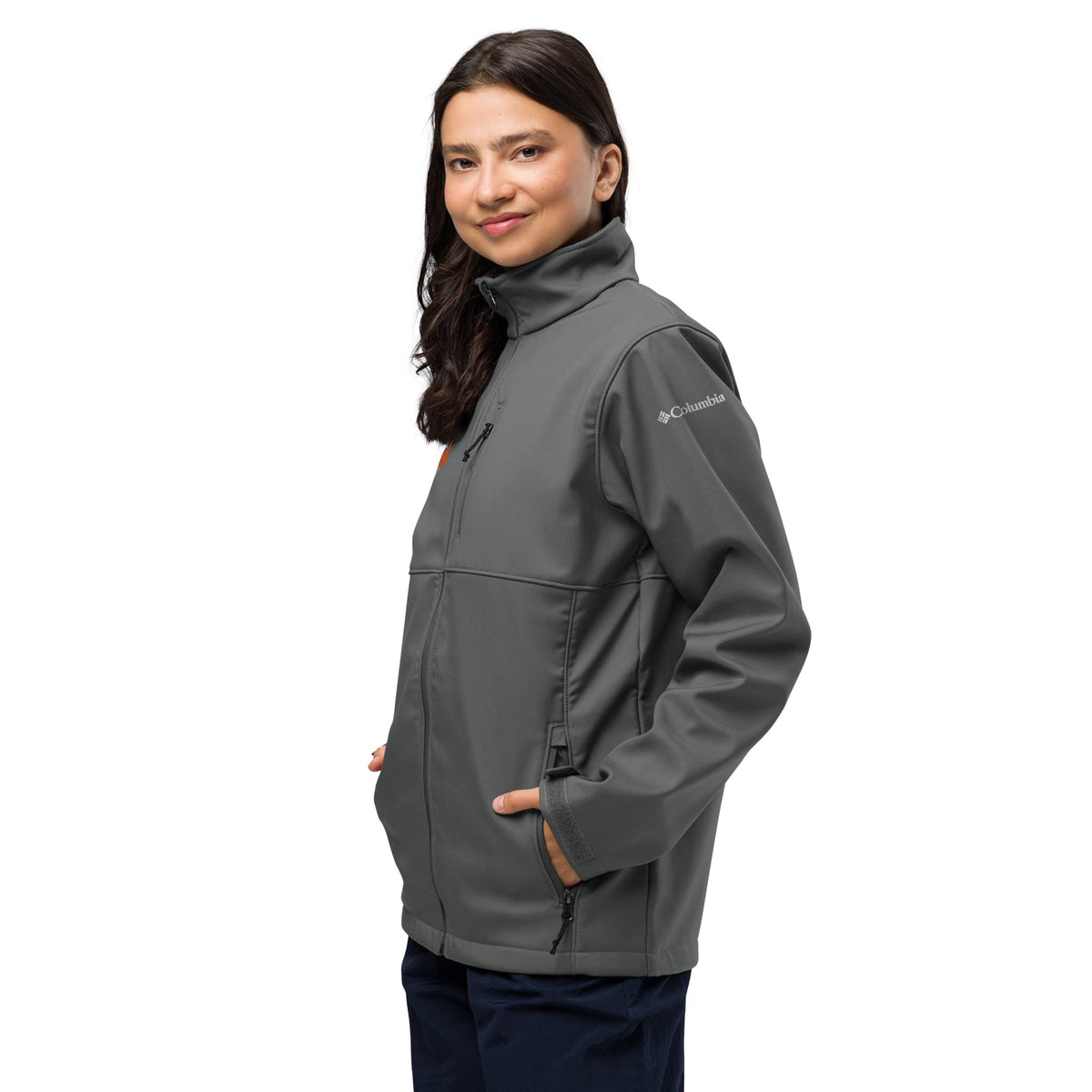 Columbia soft shell jacket in Graphite, left side view