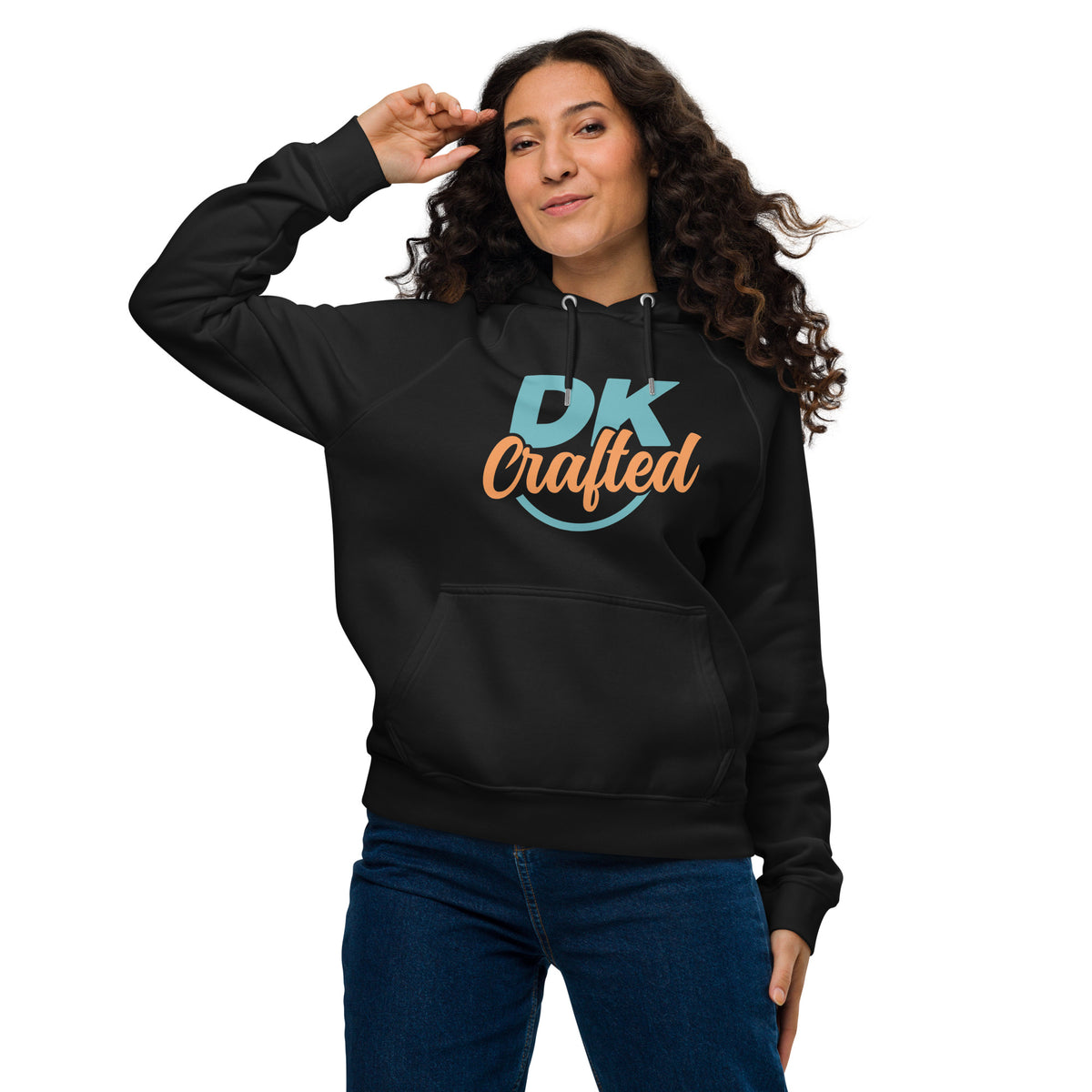 Unisex eco raglan hoodie, Black, front view