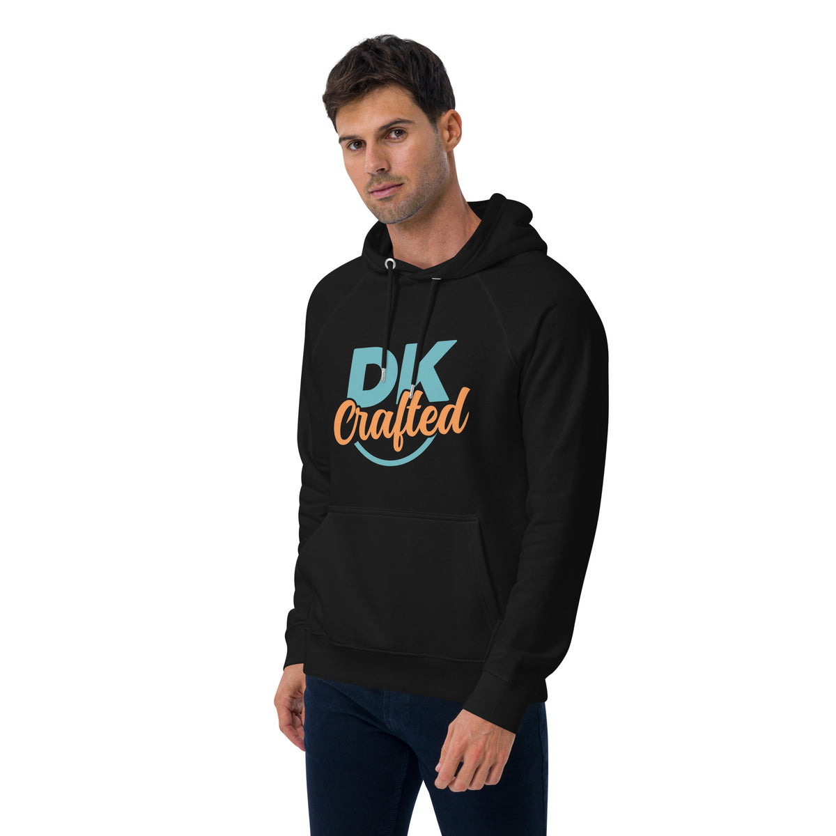 Unisex eco raglan hoodie, Black, left front view