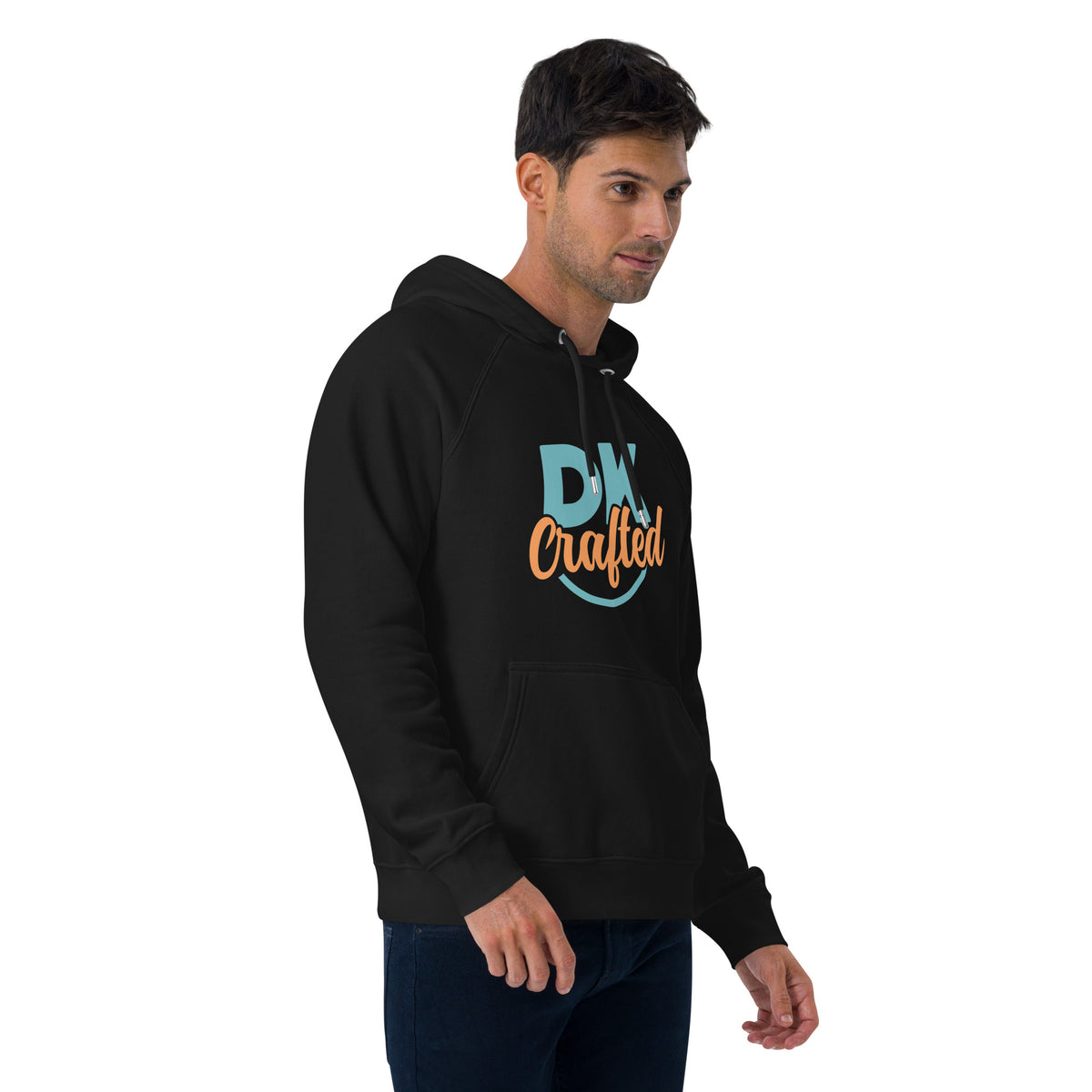 Unisex eco raglan hoodie, Black, right front view