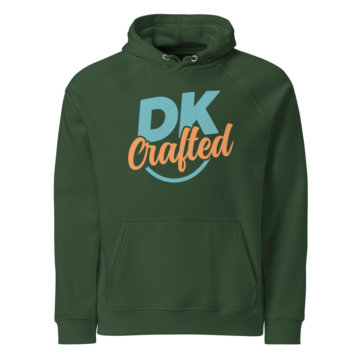 Unisex eco raglan hoodie, Bottle Green, front view