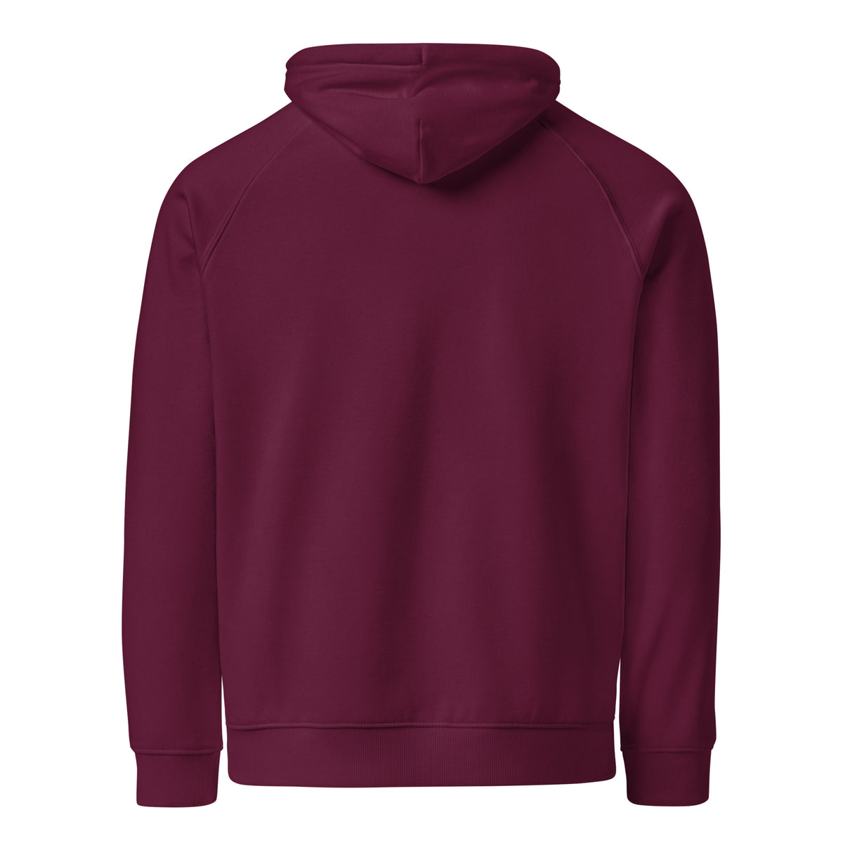 Unisex eco raglan hoodie, Burgundy, back view