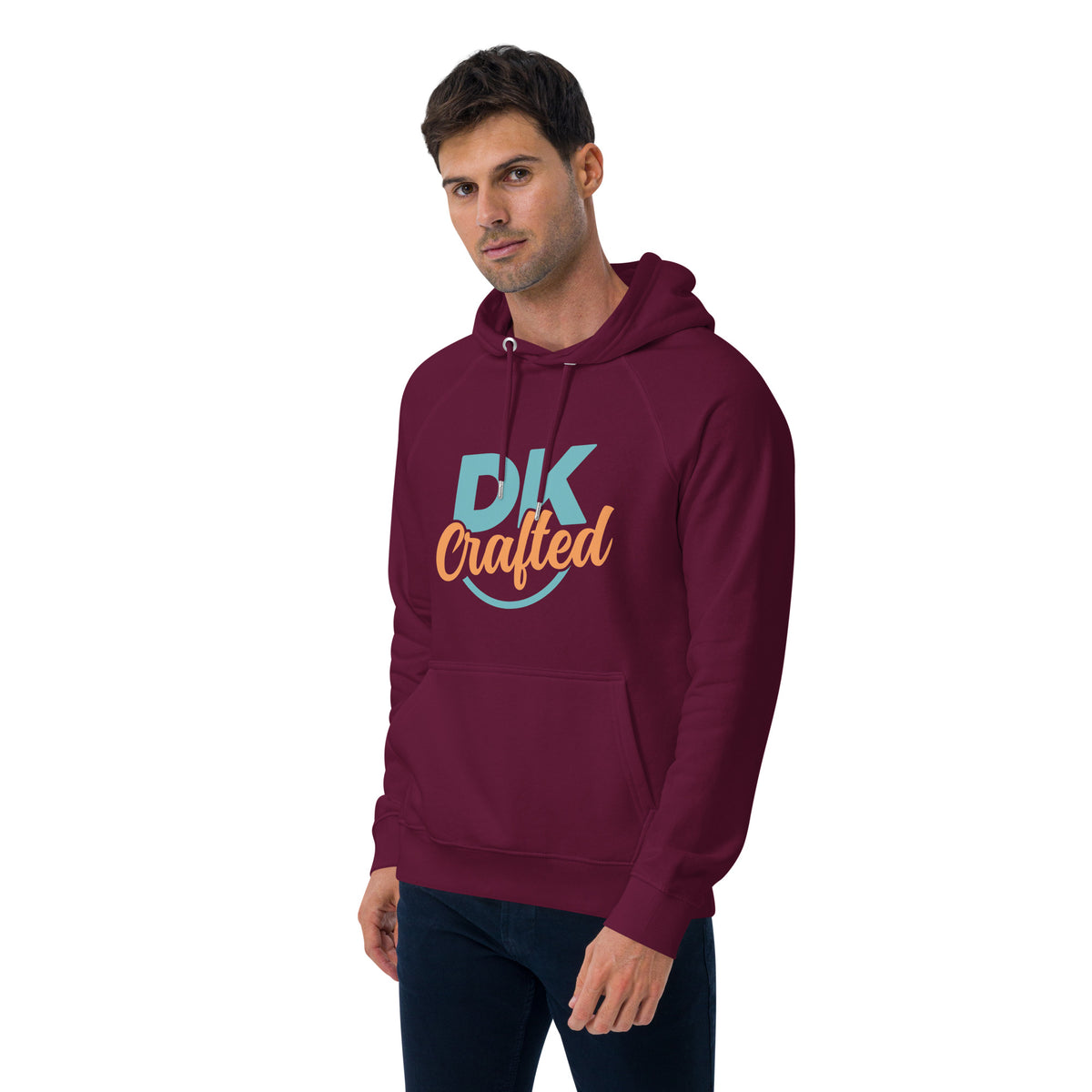 Unisex eco raglan hoodie, Burgundy, left front view