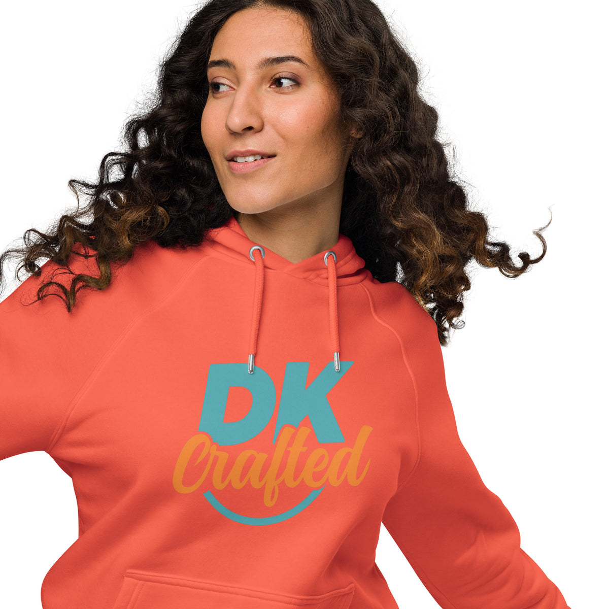 Unisex eco raglan hoodie, Burnt Orange, front view