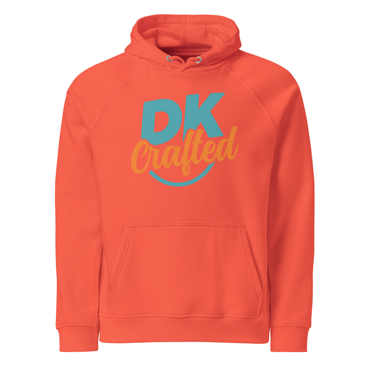 Unisex eco raglan hoodie, Burnt Orange, front view