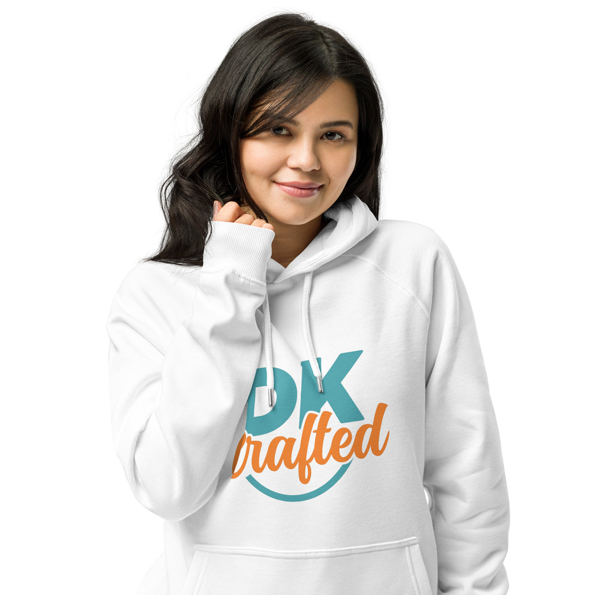 Unisex eco raglan hoodie, White, front view