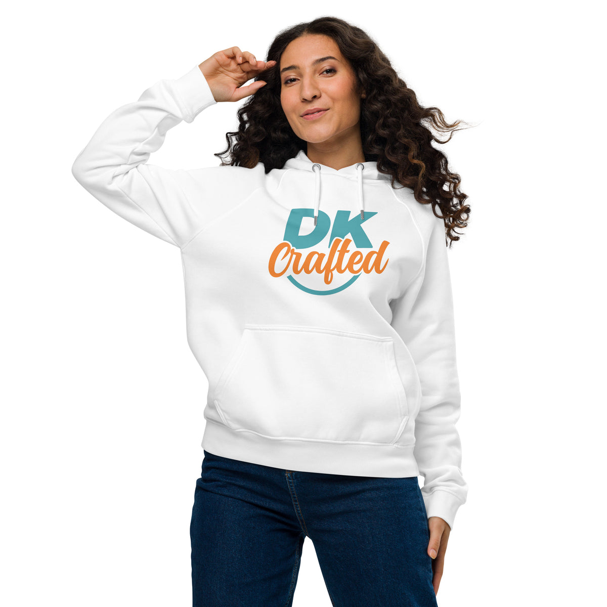 Unisex eco raglan hoodie, White, front view