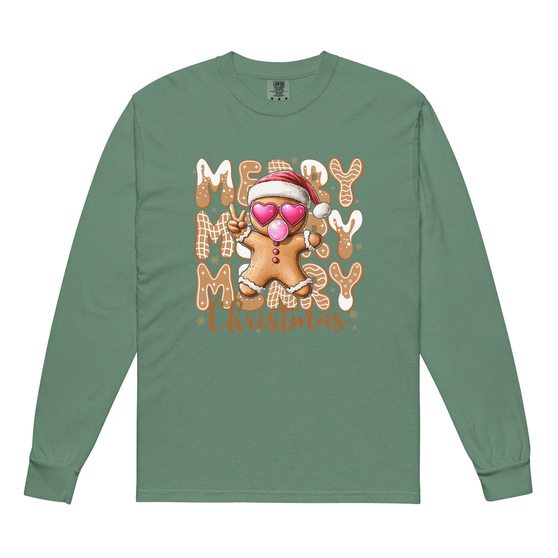 Unisex garment-dyed heavyweight long-sleeve shirt in Light Green, front view