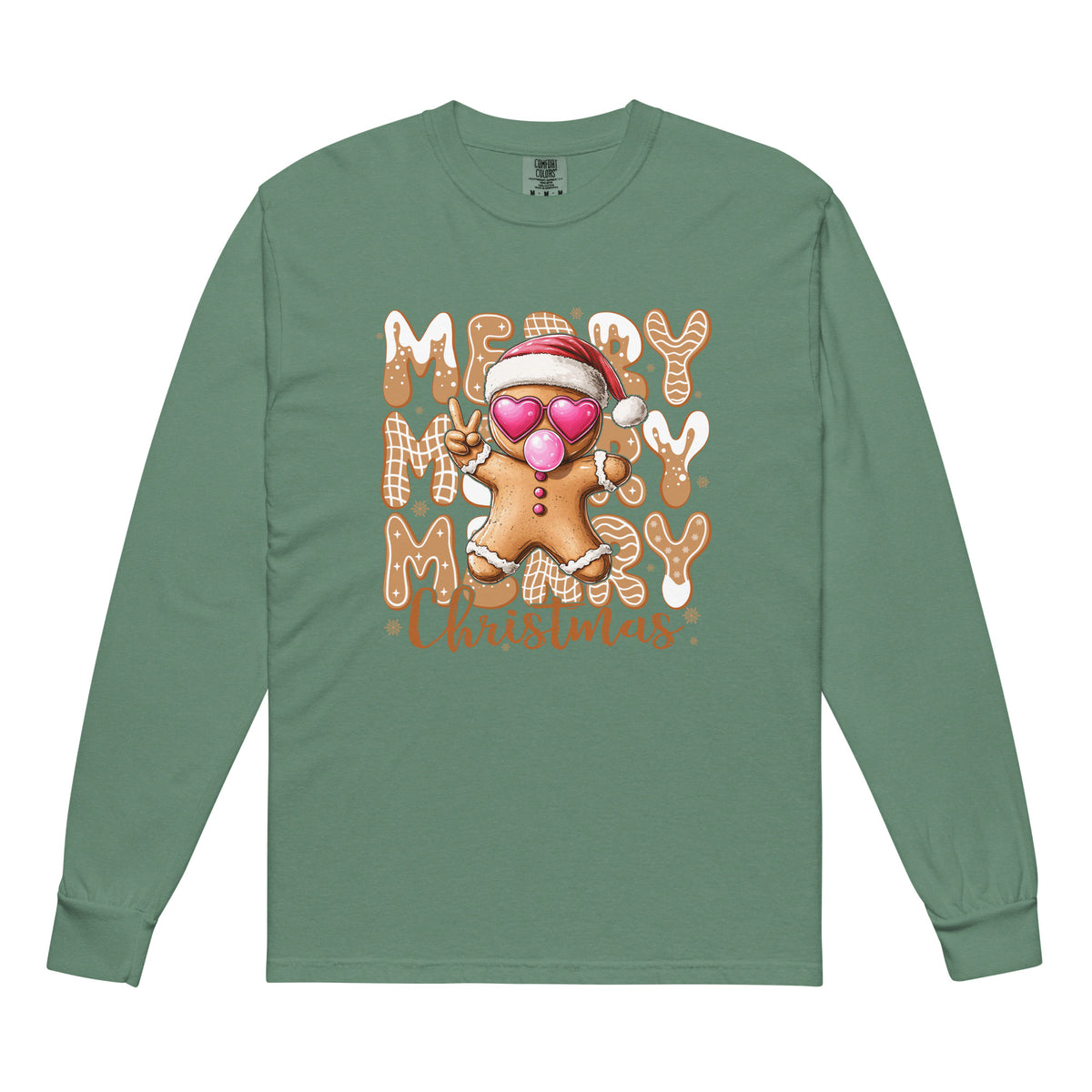 Unisex garment-dyed heavyweight long-sleeve shirt in Light Green, front view