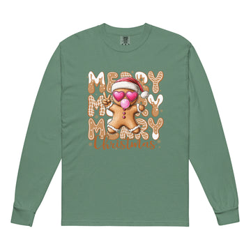 Unisex garment-dyed heavyweight long-sleeve shirt in Light Green, front view